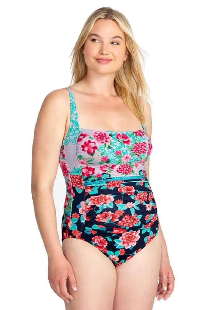 Johnny Was Japer Ruched One Piece Swimsuit - Women's XXL Plus Size Bathing Suit with Ruffles | Beachwear, Pool Party & Vacation Swimwear (Multi-Color, Style CSW2122-Y)