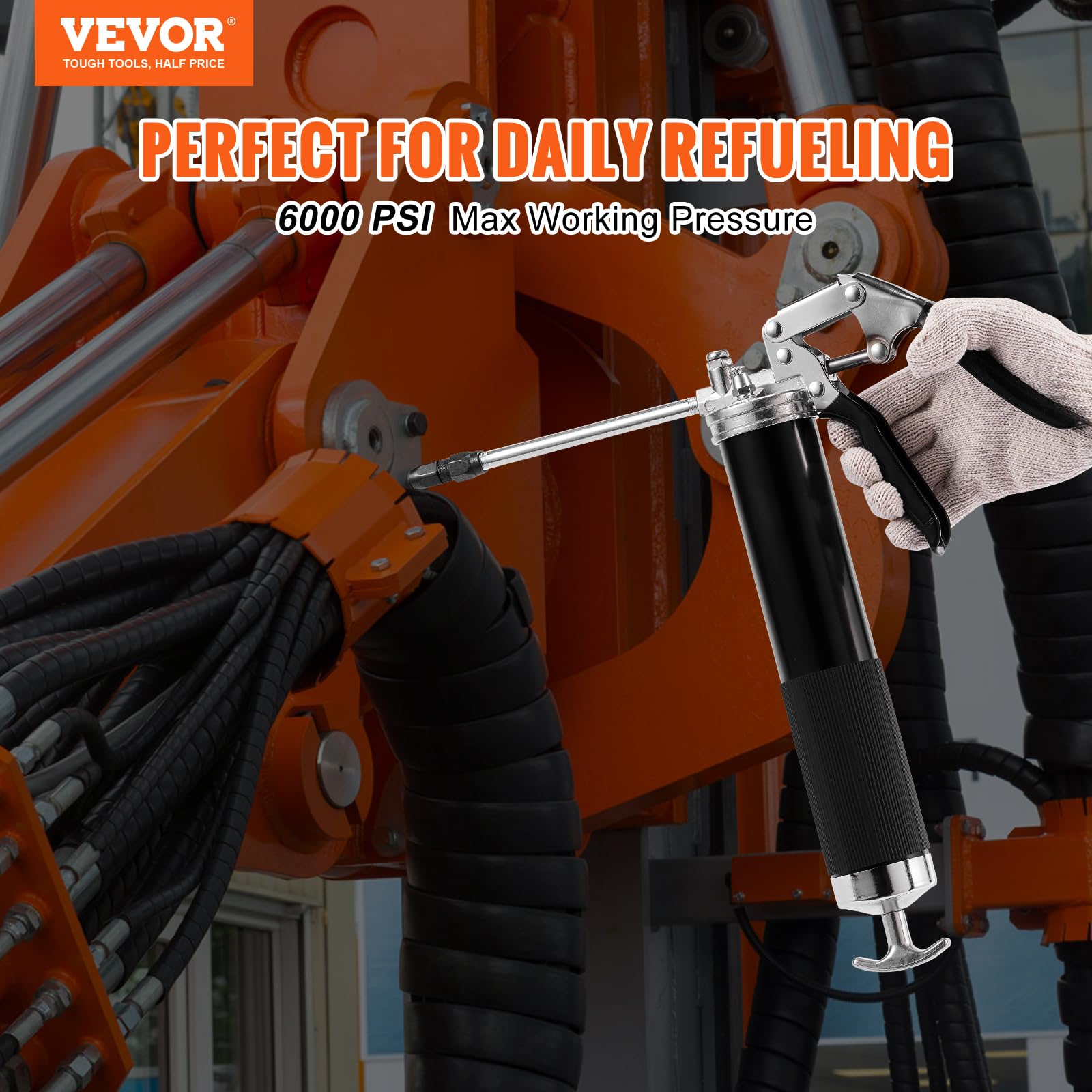 VEVOR Heavy Duty 6000 PSI Pistol Grip Grease Gun - Professional Automotive & Industrial Lubrication Tool for Cars, Trucks, Tractors & Machinery Maintenance