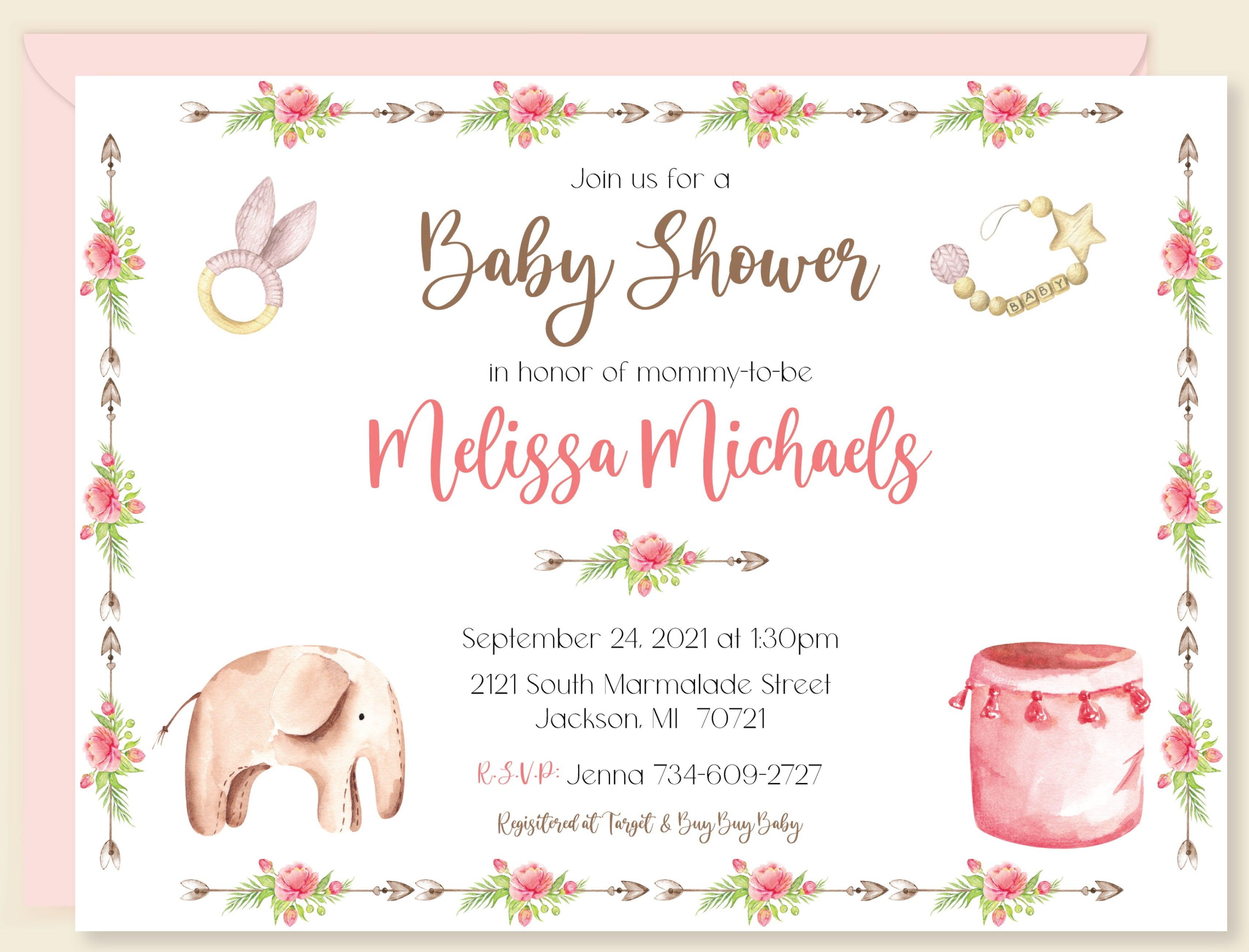 Boho Baby Girl Shower Invitations - Elegant Floral Pink & Gold Gender Reveal Party Invites for Newborn Celebrations - Perfect for Baby Showers, Birth Announcements & Gender Reveal Parties