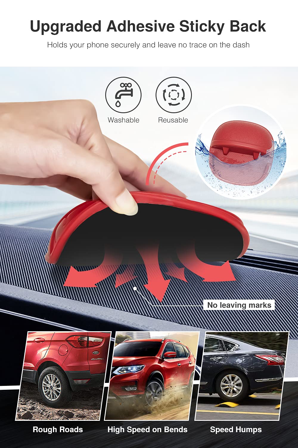 Loncaster Red & Black Car Phone Holder - Universal Silicone Dashboard Mount for iPhone, Samsung, Android Phones & GPS Devices | Non-Slip Phone Stand for Safe Driving, Commuting & Road Trips