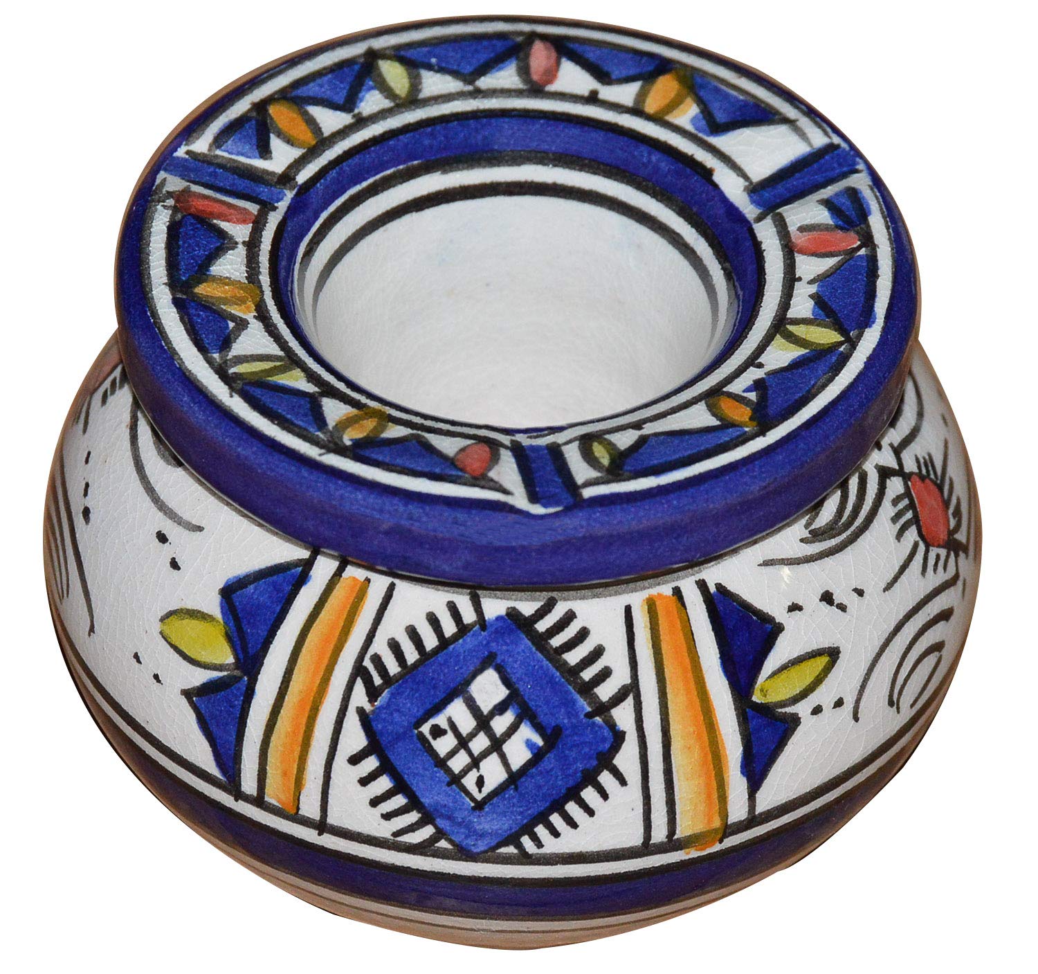 Handmade Moroccan Ceramic Ashtrays - Smokeless, Medium Size, Vibrant Colors for Indoor & Outdoor Smoking Areas, Patios, and Home Decor
