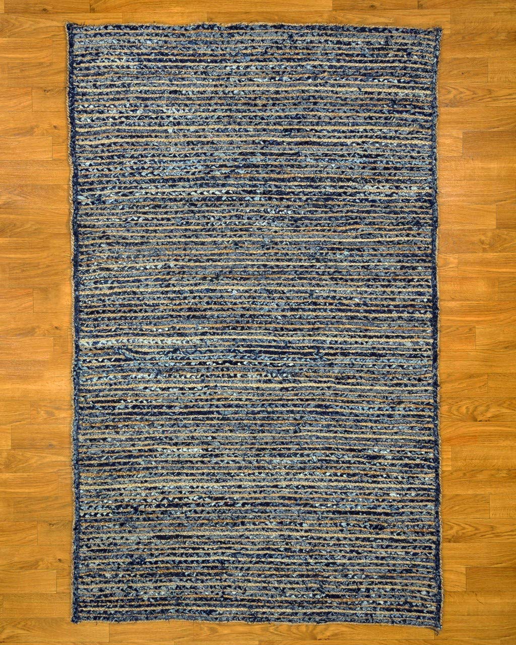 Handmade Natural Denim Cotton Hemp Area Rug - 70% Cotton 30% Hemp - Anti-Static, Durable & Stain Resistant - Eco-Friendly 8x10 Feet - Perfect for Living Room, Bedroom or Office Decor