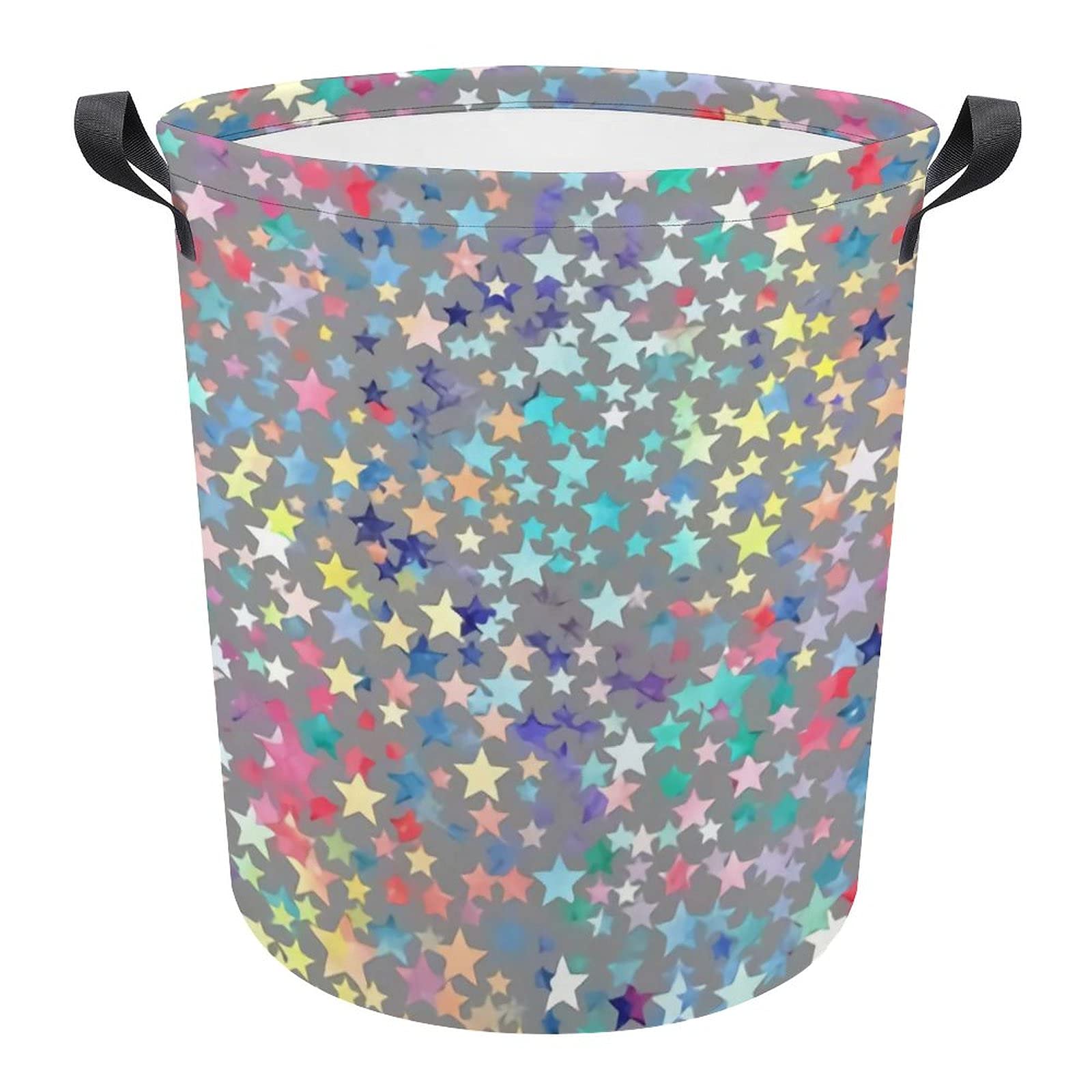 Foldable Laundry Hamper Basket for Bedroom, Bathroom & Nursery - Clothes, Toys & Baby Storage Organizer with Rainbow Crowded Stars Design - Perfect for Home, Dorm & Travel Use