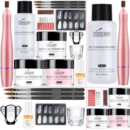 Cooserry Professional Acrylic Nail Kit with Electric Drill - Complete Set with Nail Powder, Liquid, Tips & Glue for Nail Extensions | Perfect for Beginners & Salon Use | Home Manicure & Nail Art Design