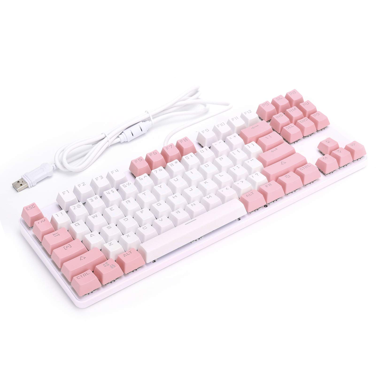 Lazmin112 87-Key Mechanical Gaming Keyboard - RGB Backlit, ABS Keycaps, Wired USB for PC & Laptop (White/Pink) | Perfect for Esports, Typing & Office Work