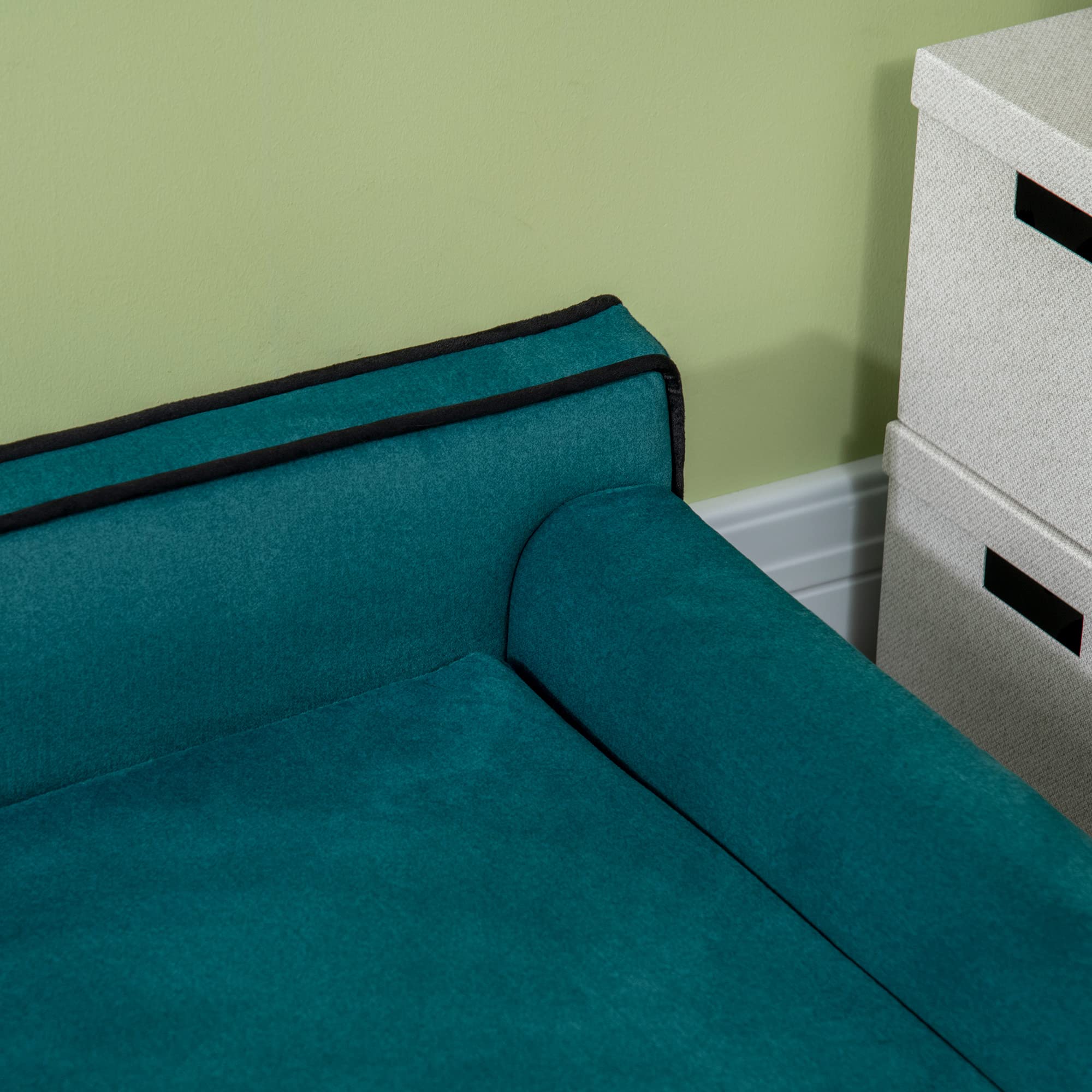 PawHut Large Dog Sofa Bed with Washable Cover & Wooden Legs - Elevated Foam Pet Couch for Medium & Large Dogs - Teal Color - Perfect for Living Room, Bedroom & Pet-Friendly Spaces