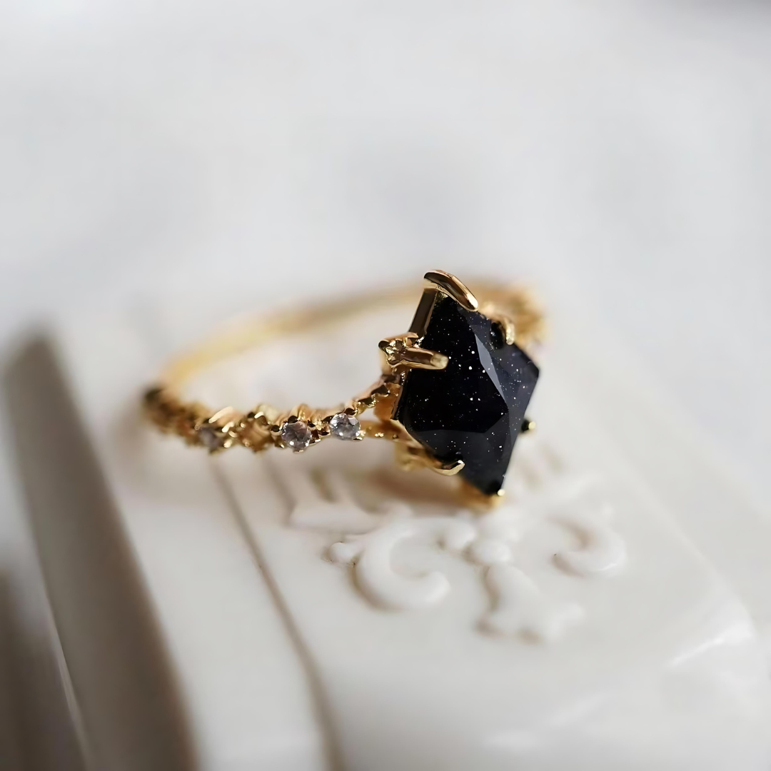 Galaxy Blue Sandstone Star Stone Lace Ring Set | HJZB 064 - Elegant Boho Jewelry for Women, Perfect for Date Nights, Weddings & Special Occasions