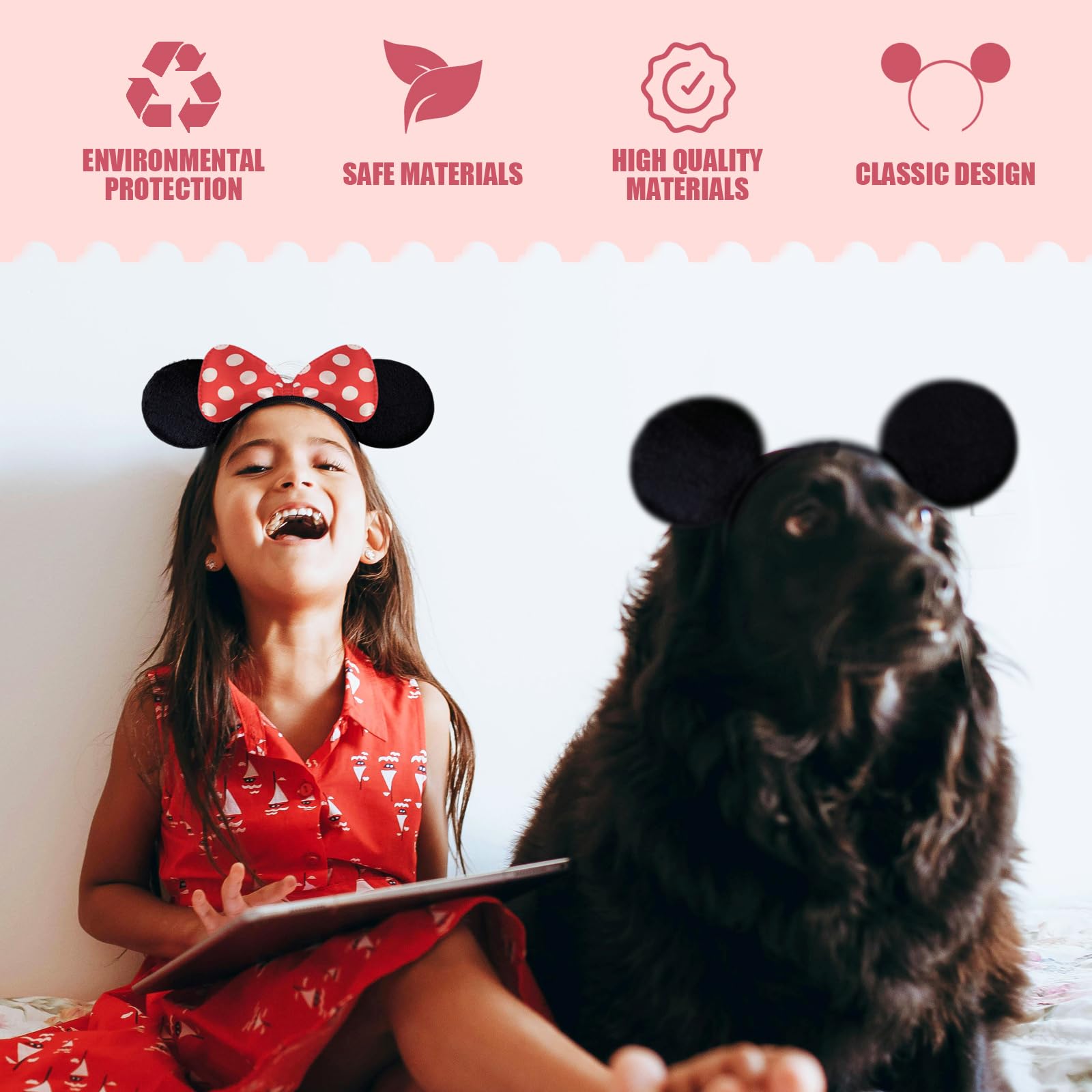 10 Pack Mouse Ears Headbands - Perfect for Mickey Mouse Theme Birthday Party Decorations, Party Favors & Supplies | Great for Disney Costumes, Character Dress Up, Themed Events and Photo Props