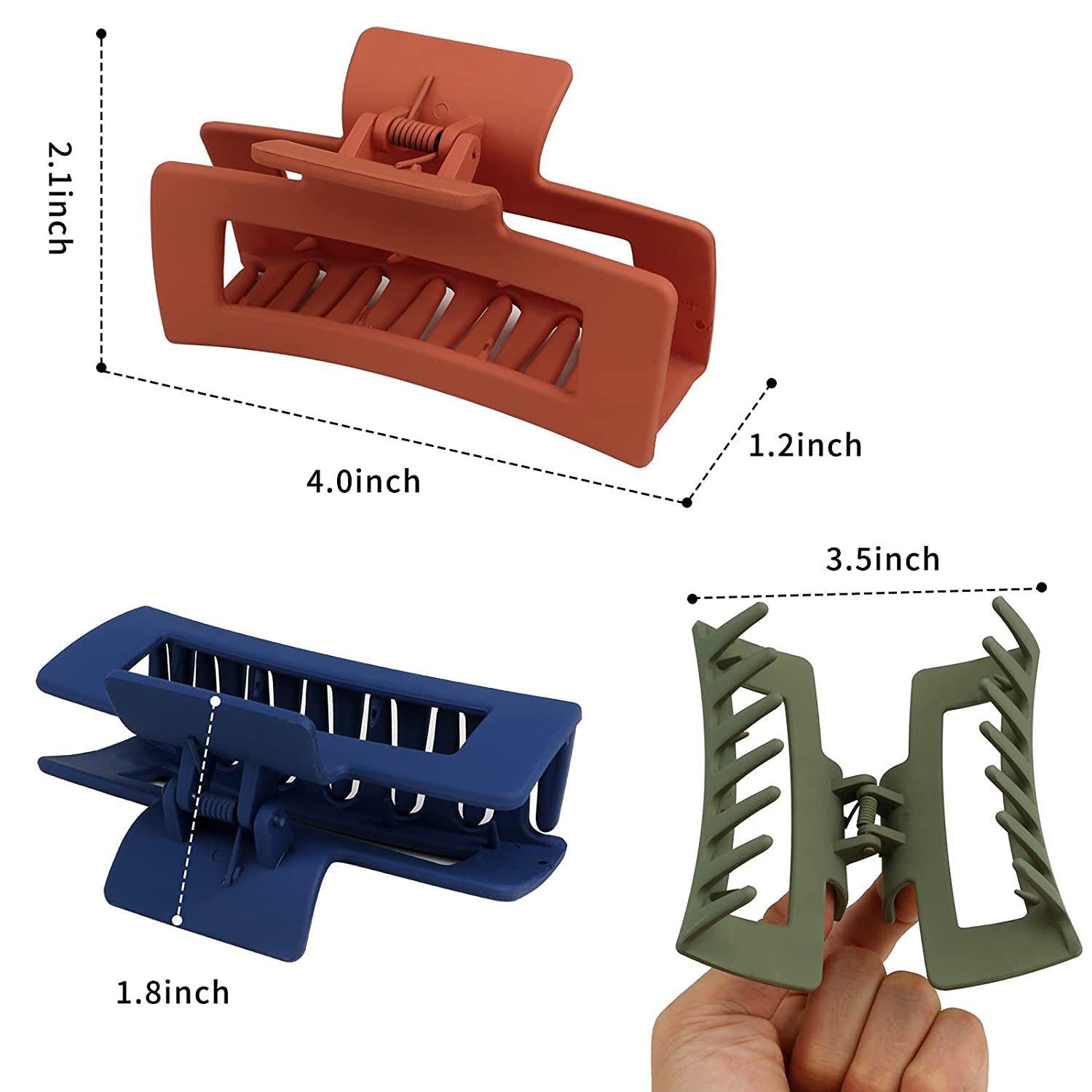 6 Pack Large Square Hair Claw Clips for Women - Non-Slip Matte Rectangle Jaw Clips for Thick Hair Styling | Perfect for Updos, Ponytails & Everyday Hairstyles