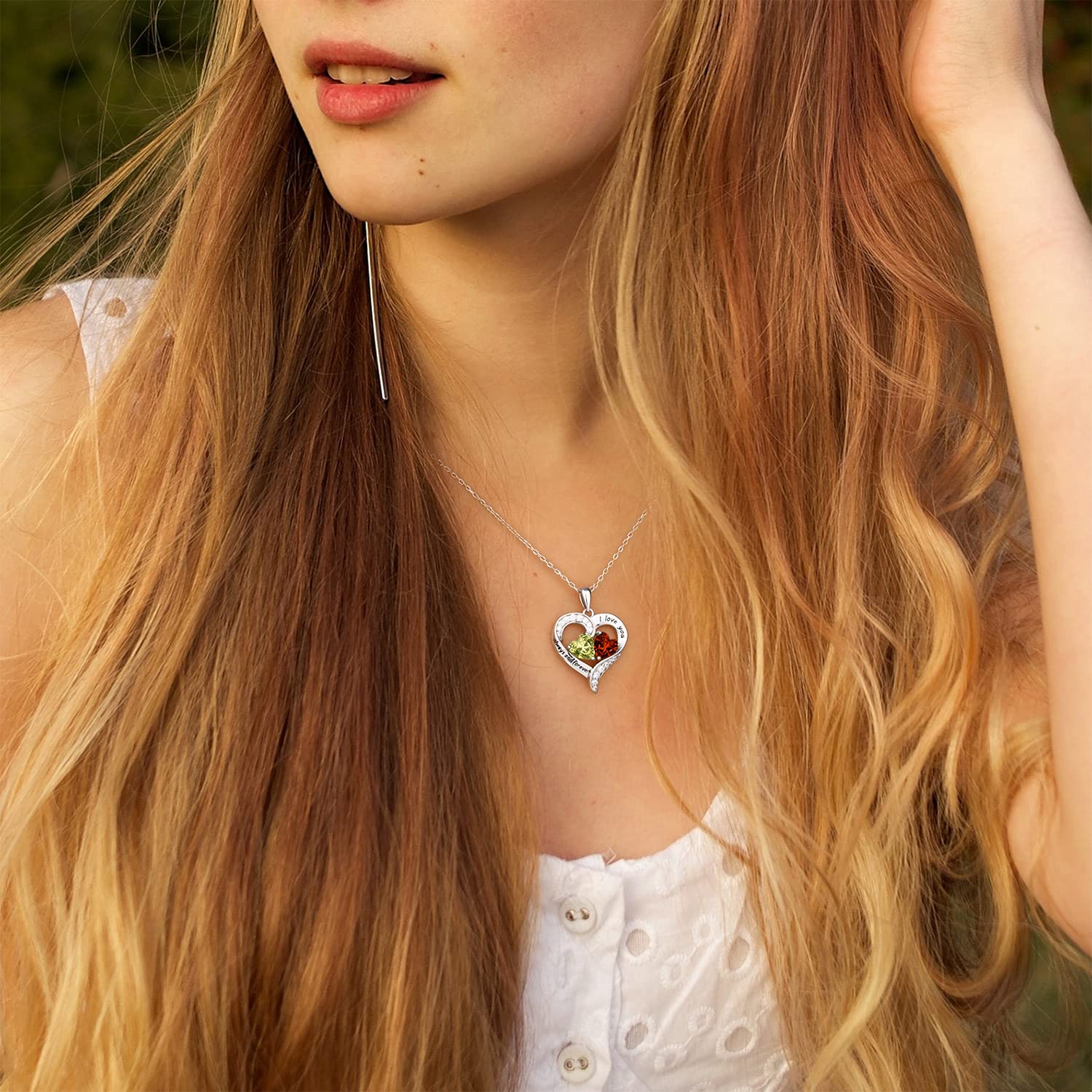 BlingGem Heart Necklaces for Women - 925 Sterling Silver Birthstone Necklace with 2 Custom Birthstones, Personalized Pendant Jewelry Gift for Wife, Mom, Girlfriend | Perfect for Valentine's Day, Anniversary, Mother's Day & Birthday Gifts