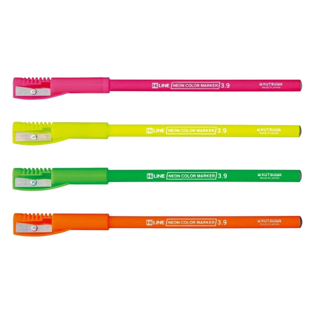 Kutsuwa RF017GR-4SKU Fluorescent Highlighters - 4 Color Set of Bright Marker Pens for School, Office & Study Note Taking