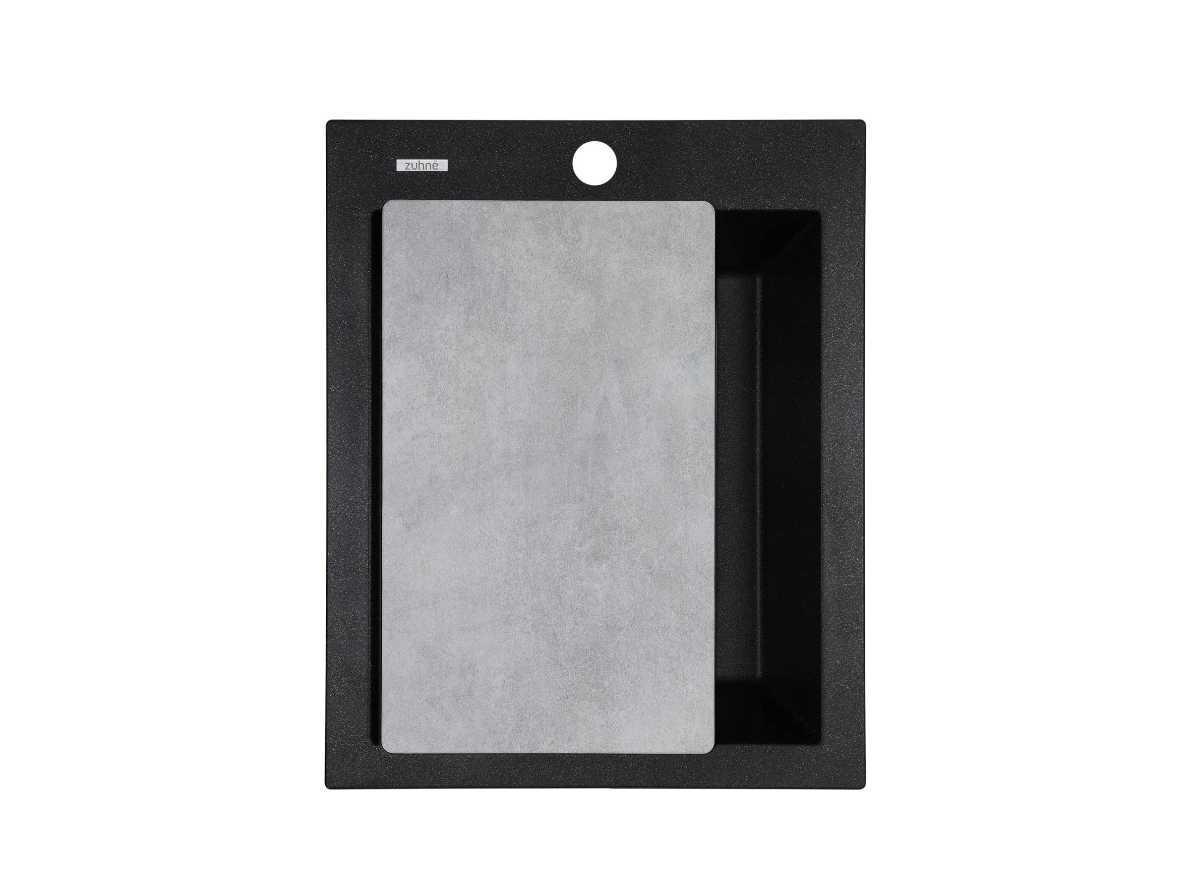 Premium Granite Composite Black Kitchen Sink with Cutting Board - 16x20 Inch Bar Sink - Made in Italy - Durable & Stylish for Modern Kitchens, Restaurants & Food Prep Areas