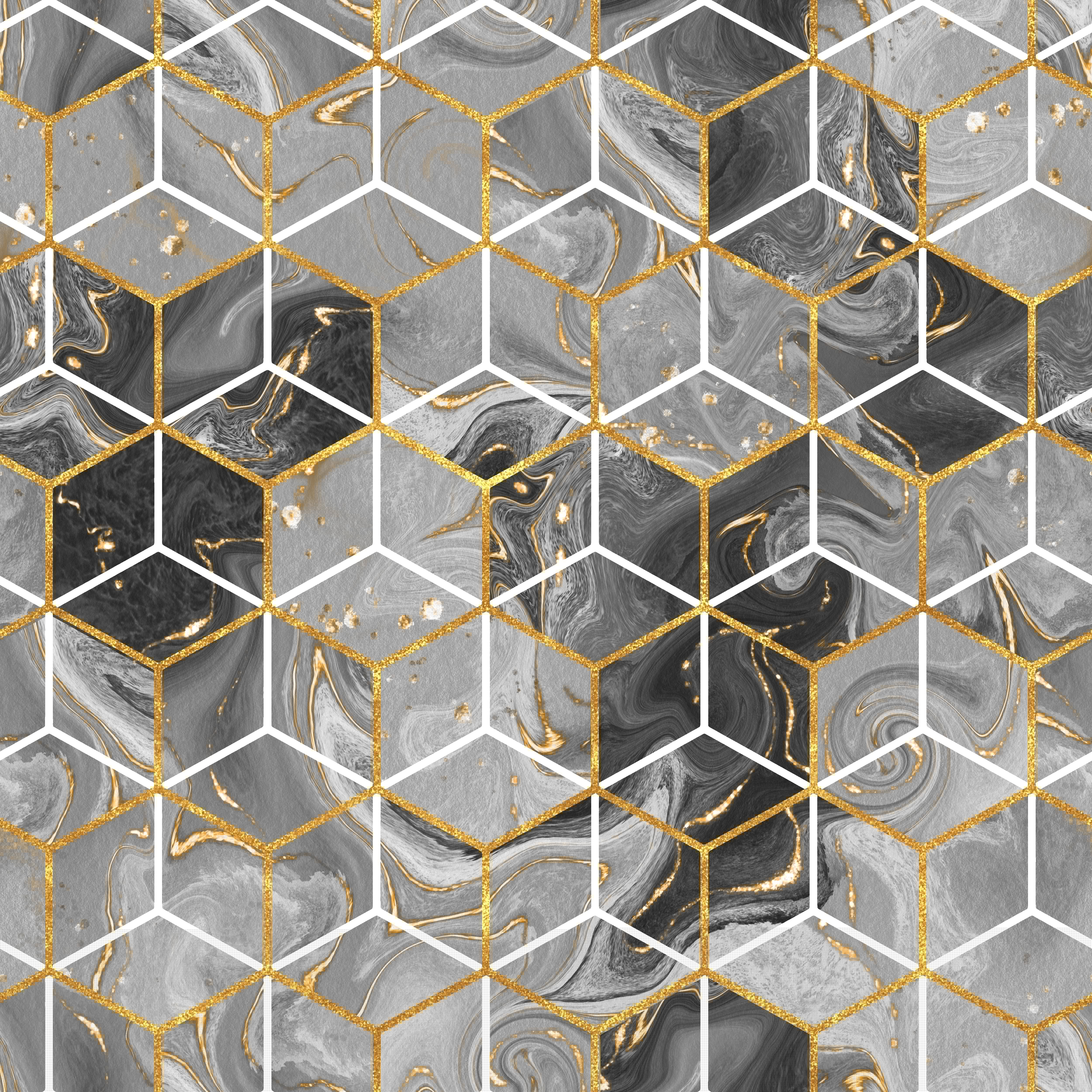 Gray & Gold Marble Hexagon Peel and Stick Wallpaper - Self-Adhesive Removable Wall Mural for Bedroom, Bathroom, Living Room, Office Decor