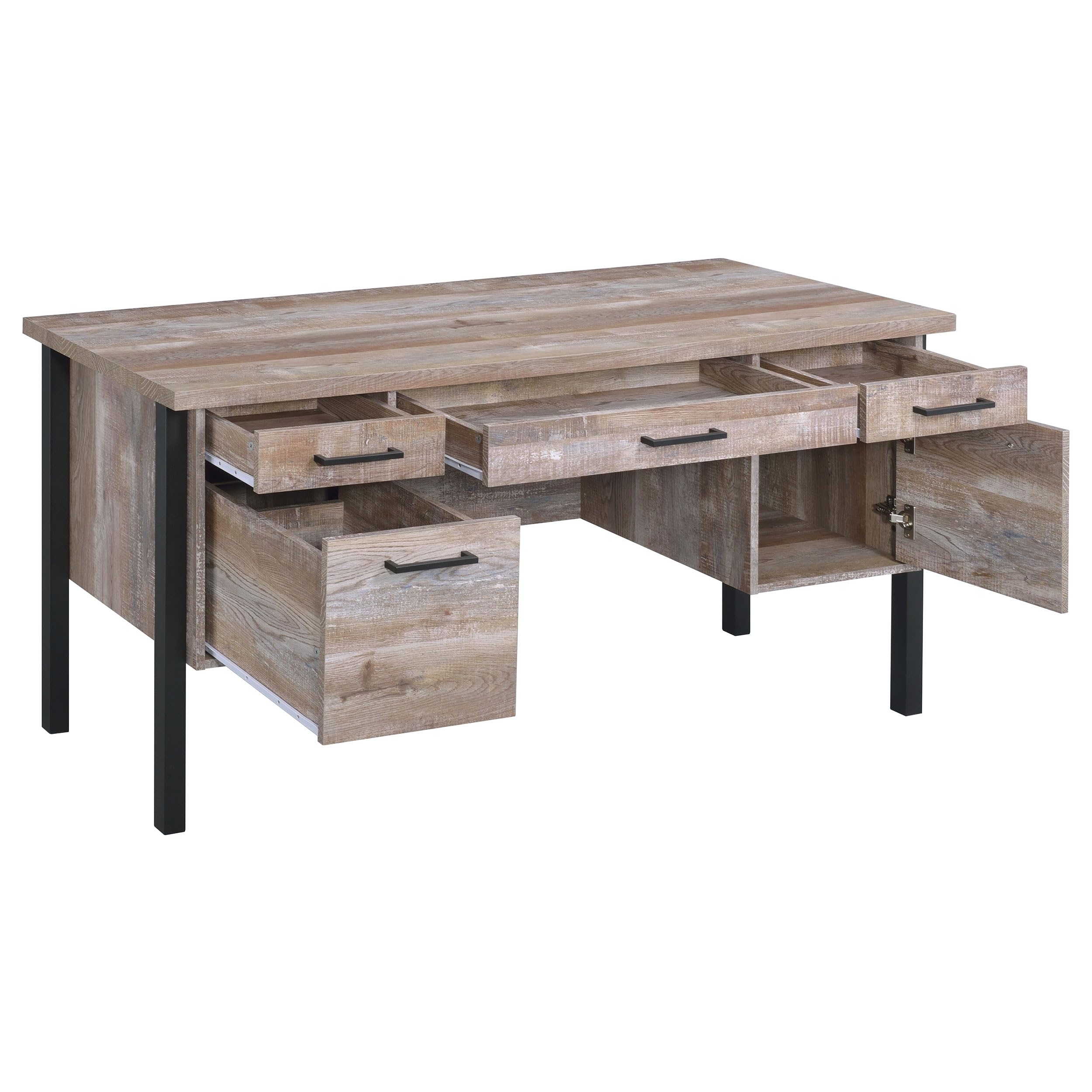Coaster Furniture Samson 4-Drawer Writing Desk in Weathered Oak & Black - 801950 | Home Office Desk with Storage for Study & Work