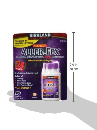 Kirkland Signature Aller-Fex 180 mg Antihistamine Allergy Relief, 150 Tablets (5-Pack) - Non-Drowsy Formula for Seasonal & Indoor Allergies - Perfect for Home, Travel, and Outdoor Activities