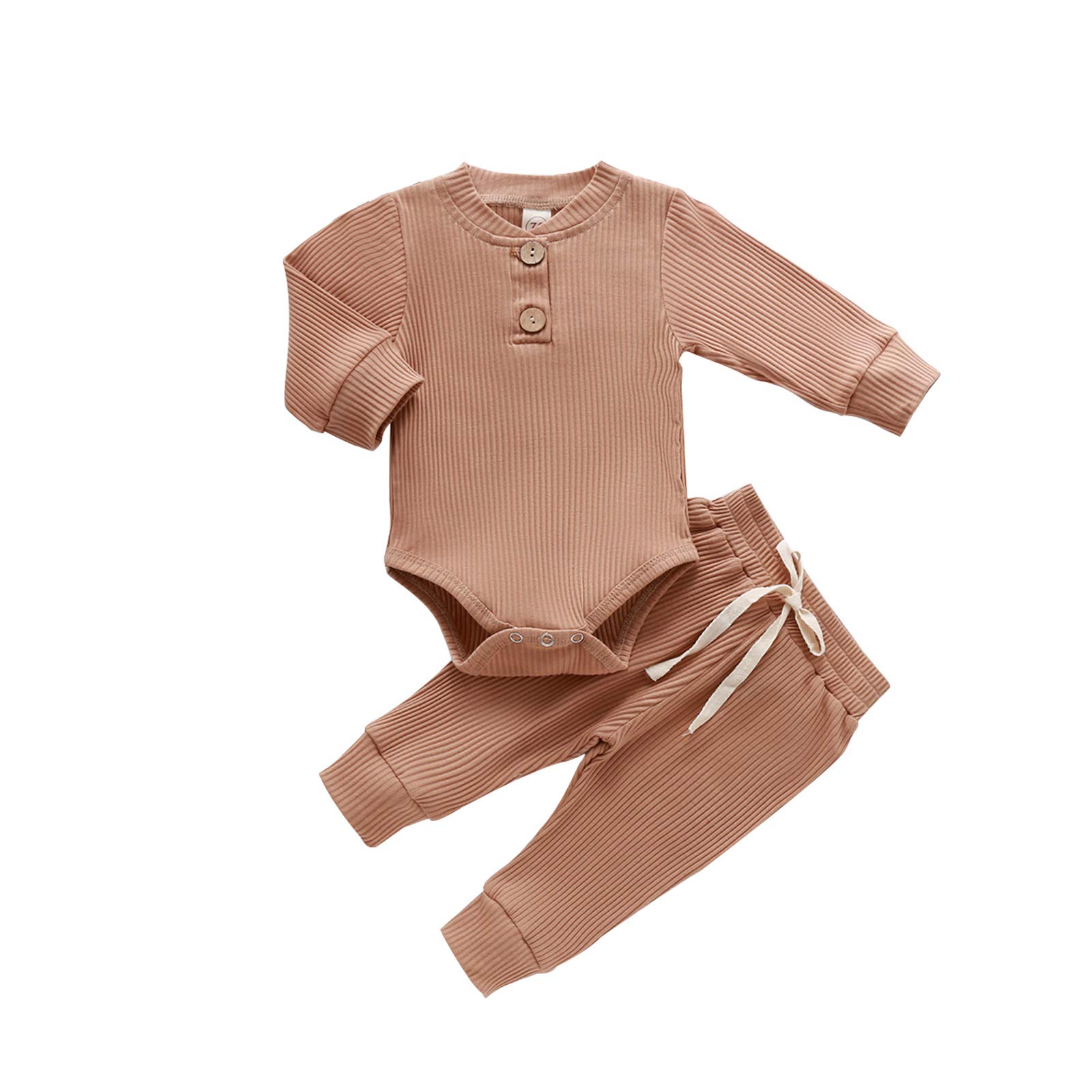 Newborn Baby Boy & Girl Striped Knit Long Sleeve Romper Bodysuit with Pants - Soft Ribbed Cotton Winter Outfit for Fall & Winter Season - Perfect for Family Photos, Holiday Gatherings & Cozy Indoor Playtime