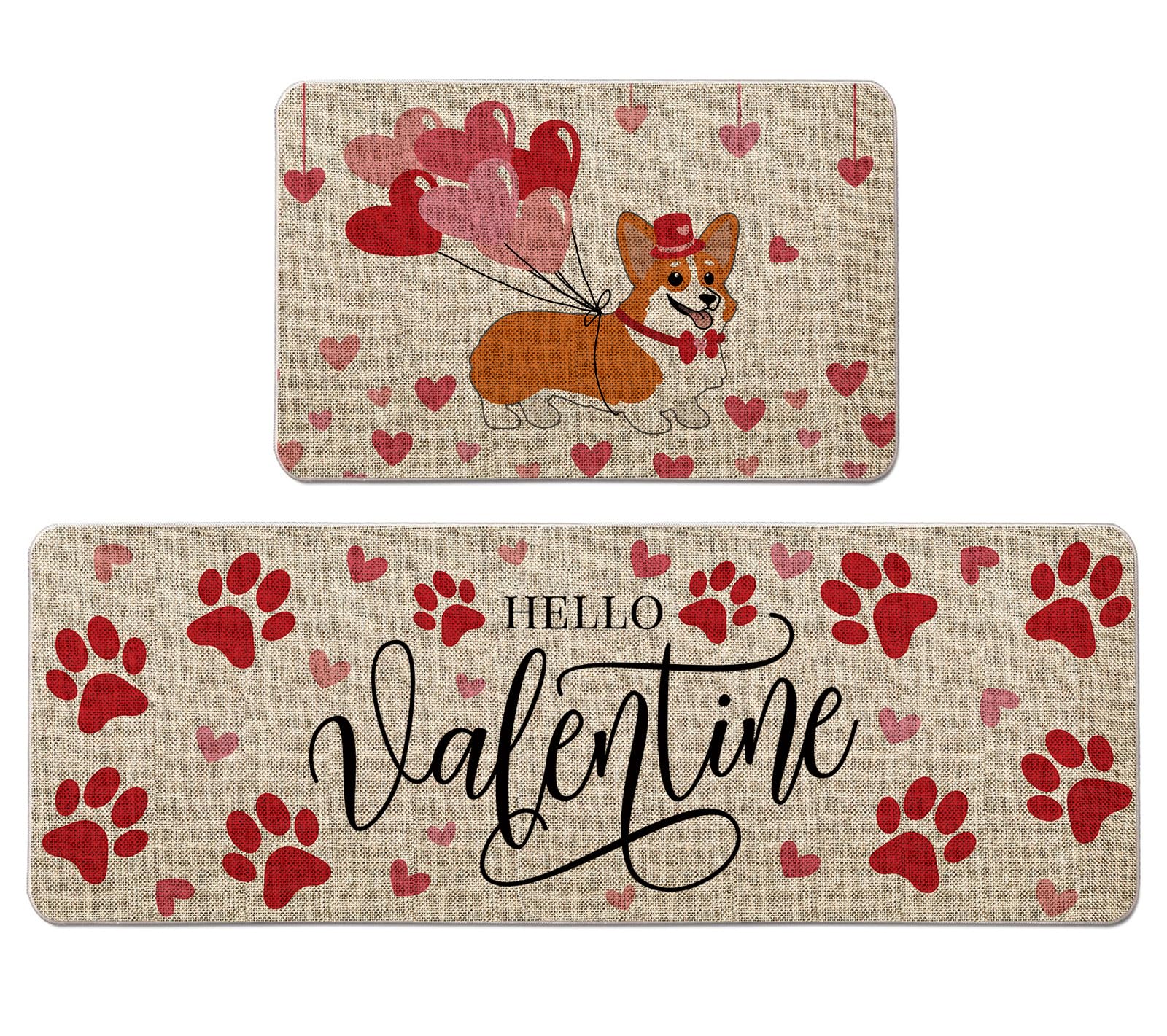 GAGEC Corgi Kitchen Rugs Set of 2 - Non-Slip Dog Themed Floor Mats for Kitchen & Bathroom Decor (17x27 & 17x47 Inch) - Valentine's Day Gift, Wedding Anniversary Present - Perfect for Pet Lovers' Home Decor & Party Decorations
