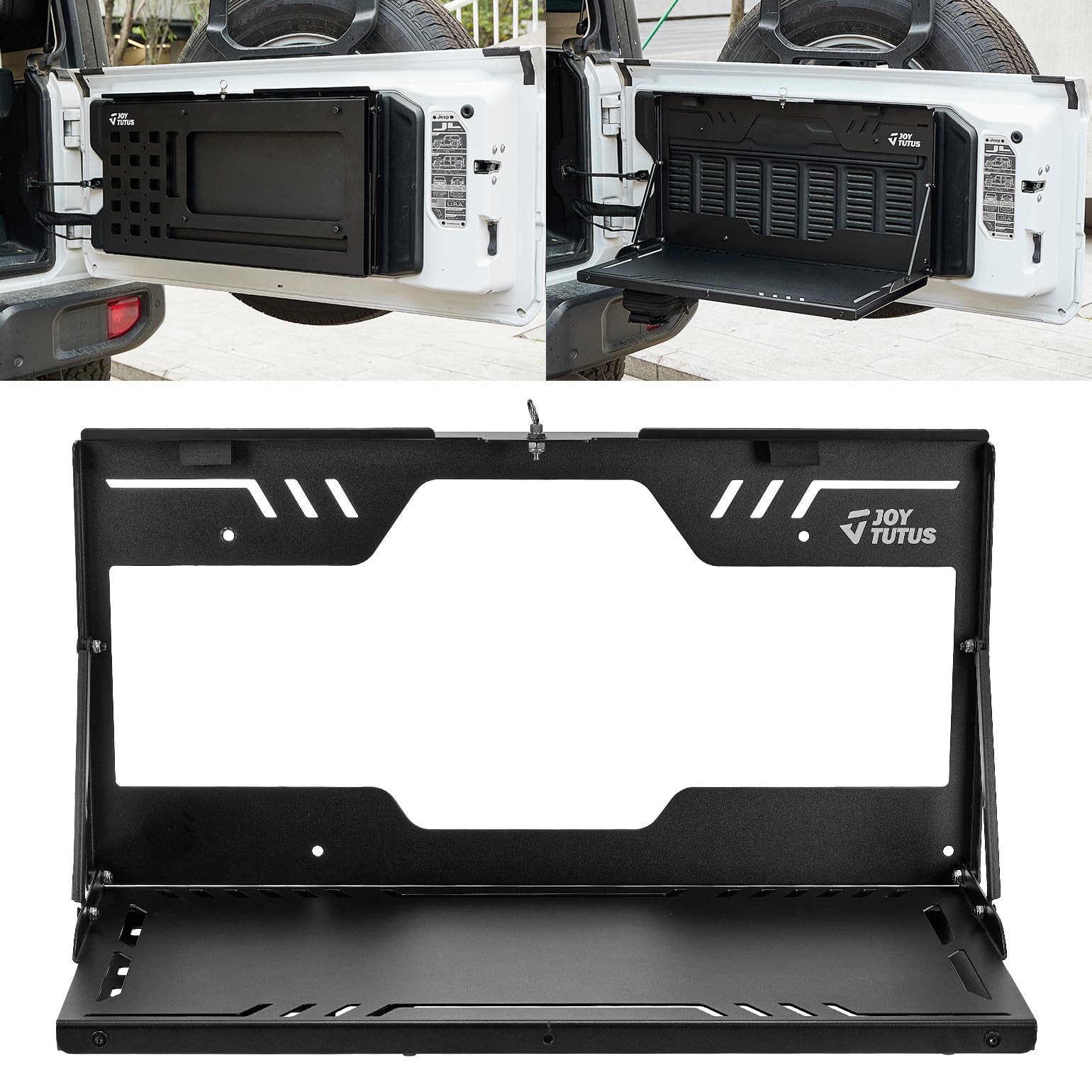 JOYTUTUS Tailgate Table for Jeep Wrangler JL JLU (2018-2024) | Foldable Cargo Shelf & Molle Panel | Heavy Duty Storage Organizer (Supports 88lbs) | Perfect for Camping, Off-Roading & Outdoor Adventures