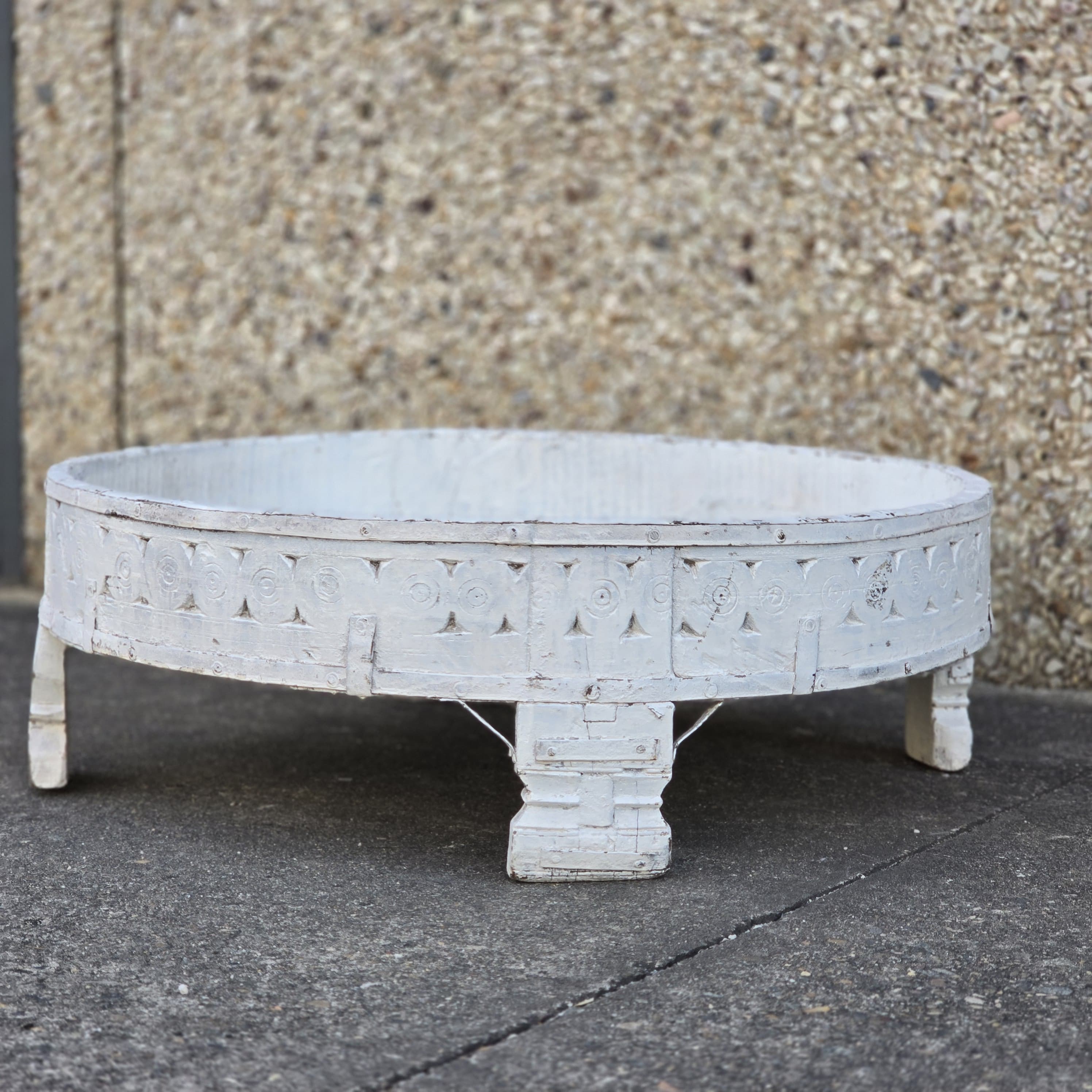 Handcrafted Solid Wood Indian Chakki Coffee Table - 30x30x10 Inches, Traditional Carved Design for Living Room, Lounge & Home Decor