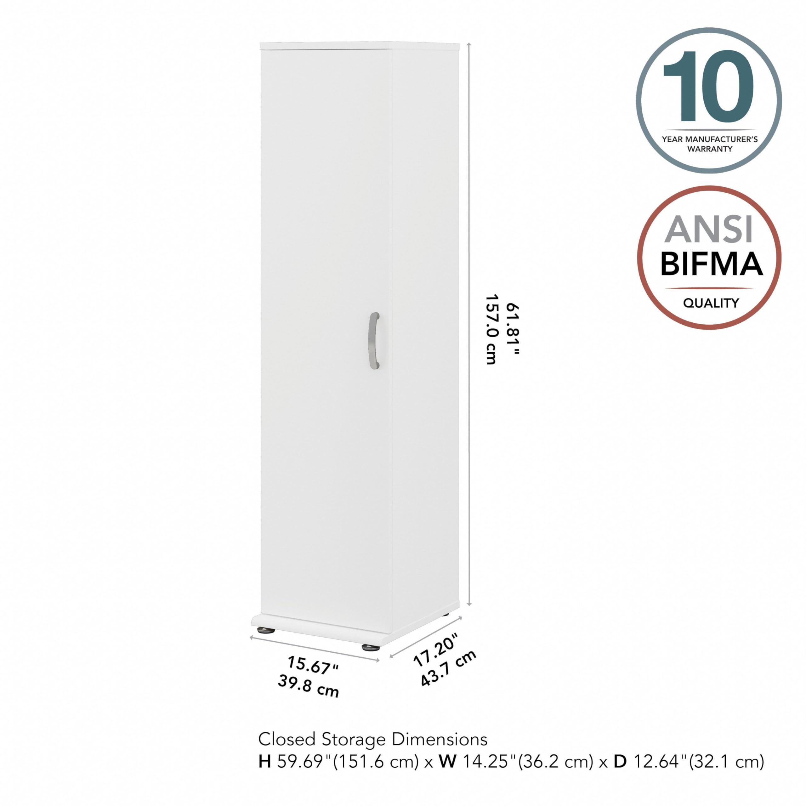 Bush Business Furniture Universal Narrow Linen Tower with Door and Shelves - White Storage Cabinet for Office, Home, or Closet Organization