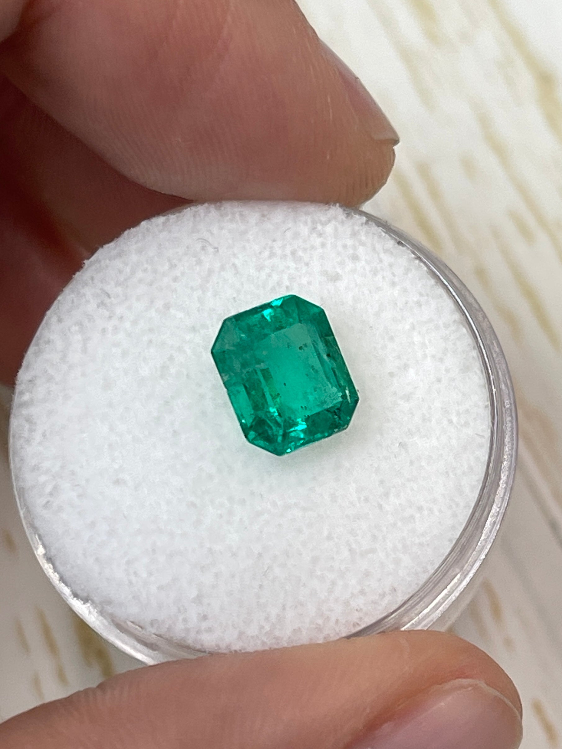 1.94 Carat 8.5x7mm Natural Colombian Emerald - Loose Green Gemstone with Unique Freckles, Emerald Cut for Jewelry Making & Engagement Rings