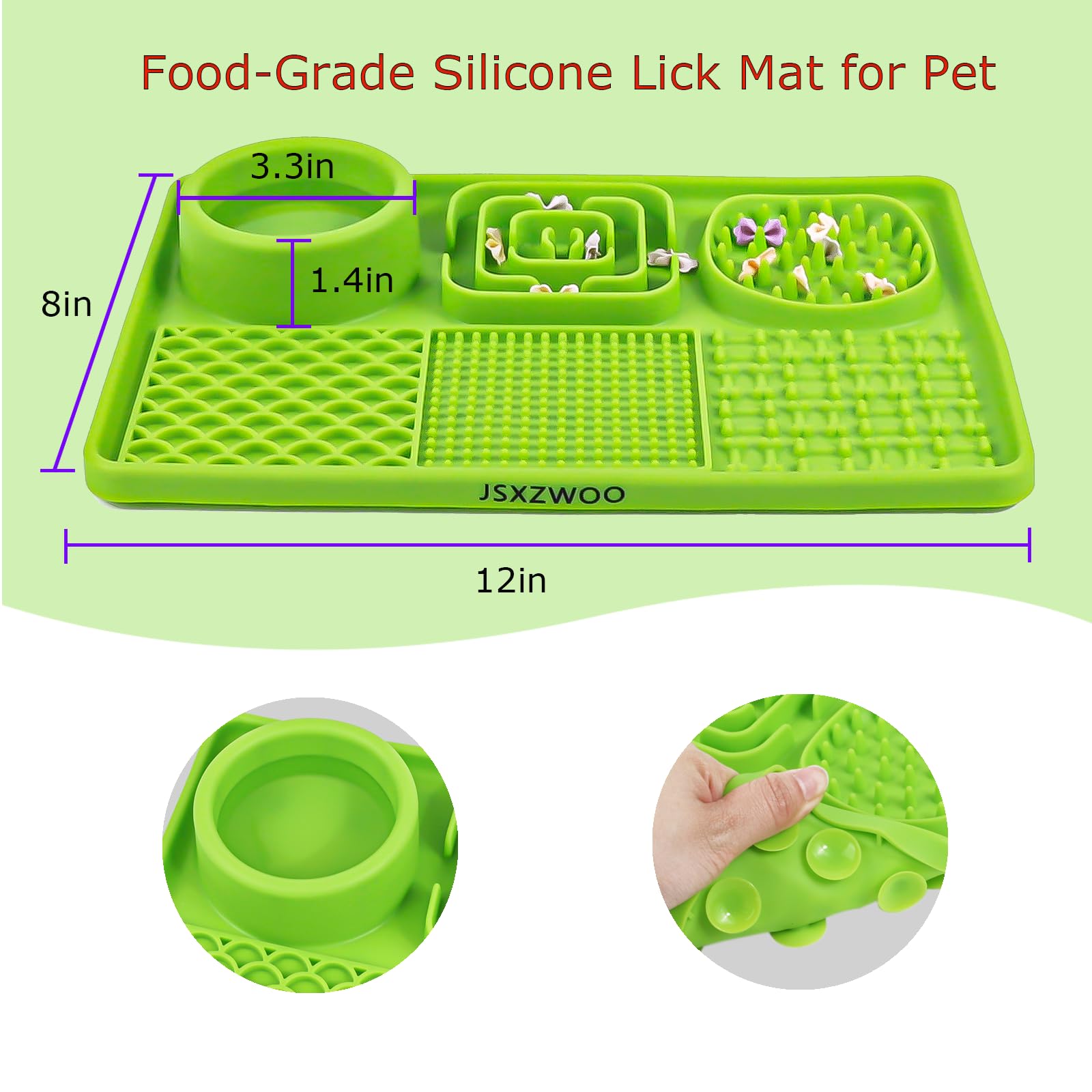 Premium Dog Lick Mat - Food Grade Silicone Pet Anxiety Relief Licking Pad with Strong Suction Cups | Includes Free Spatula & Cleaning Brush (Green) | Perfect for Slow Feeding, Grooming & Calming Anxious Dogs During Baths, Vet Visits or Storms