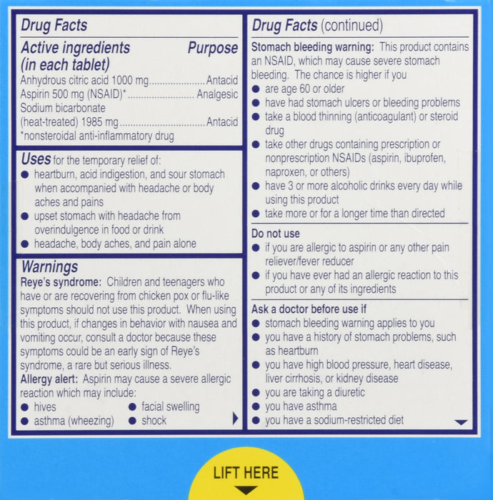 Alka Seltzer Extra Strength Antacid & Pain Relief Tablets - Fast Heartburn, Upset Stomach & Headache Relief - Perfect for After Meals, Travel & Hangovers