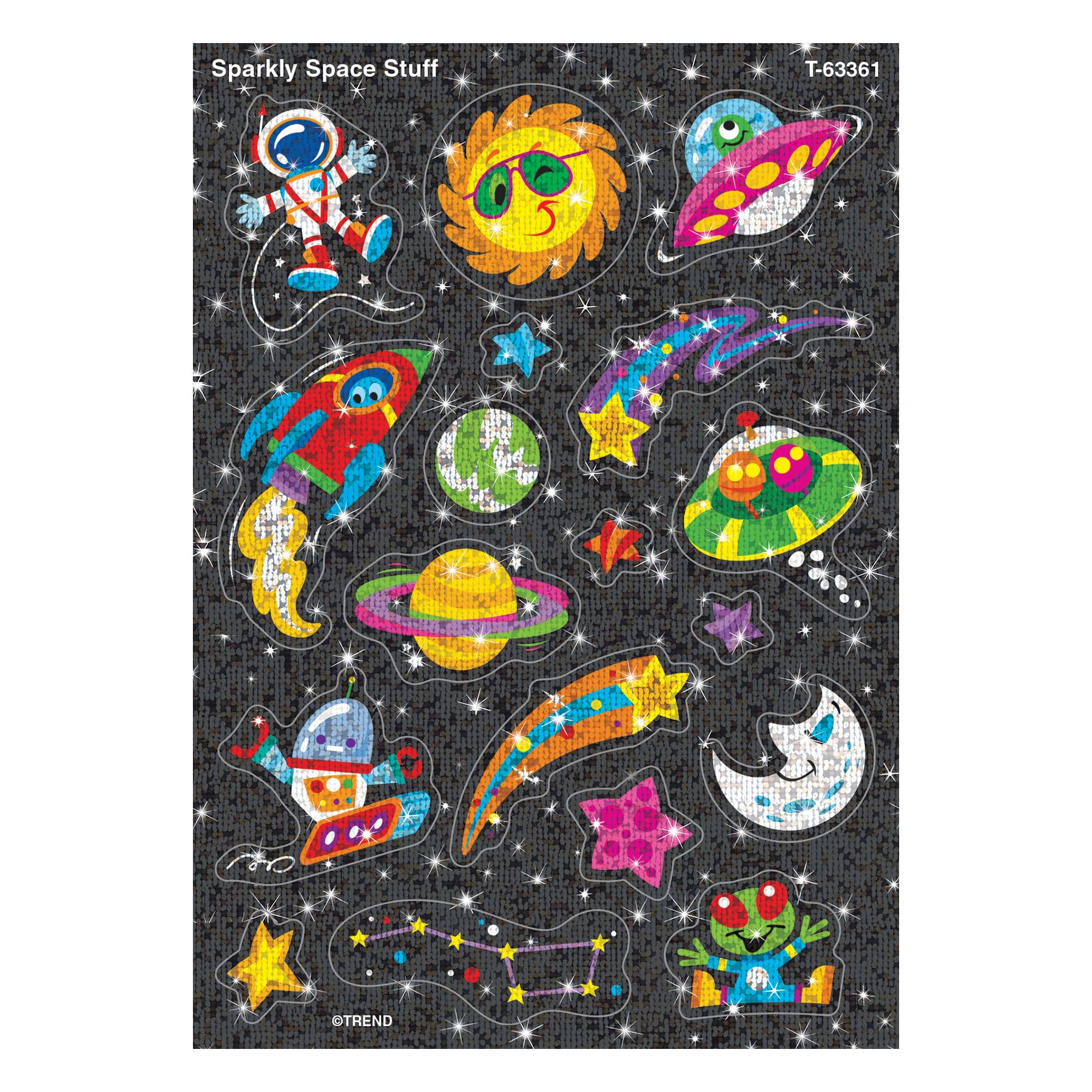 Trendy Sparkly Space-Themed Stickers - 36 Count for Classroom Rewards, DIY Scrapbooking & Kids' Art Projects