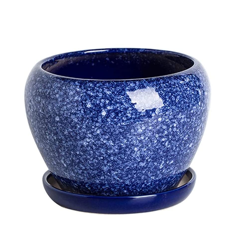 Extra Large Round Ceramic Bonsai Flower Pot - Starry Blue Planter with Drain Hole for Indoor Cactus & Succulents | Perfect for Home, Office, Kitchen & Bedroom Decor | Durable Garden Planter for Plants