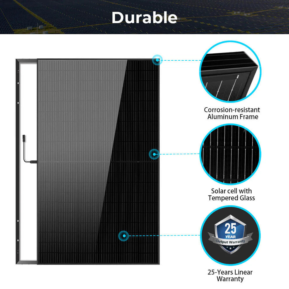 SunGoldPower 440W Monocrystalline Black PERC Solar Panel - High Efficiency Solar Panel for Home, RV & Off-Grid Power - Perfect for Residential, Camping & Emergency Backup
