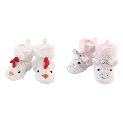 Hudson Baby Fleece Booties 2-Pack - Chicken Silver White Unicorn for 0-6 Months - Cozy Winter Footwear