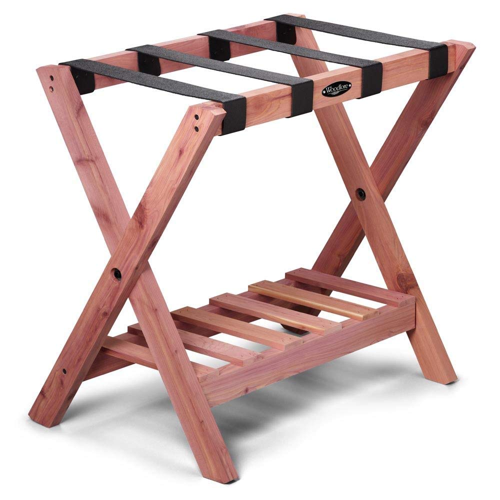 Wooden Luggage Rack with Shoe Shelf - Sturdy Guest Room & Bedroom Organizer - Handcrafted in USA - Perfect for Spare Rooms, Airbnb Rentals & Closet Storage