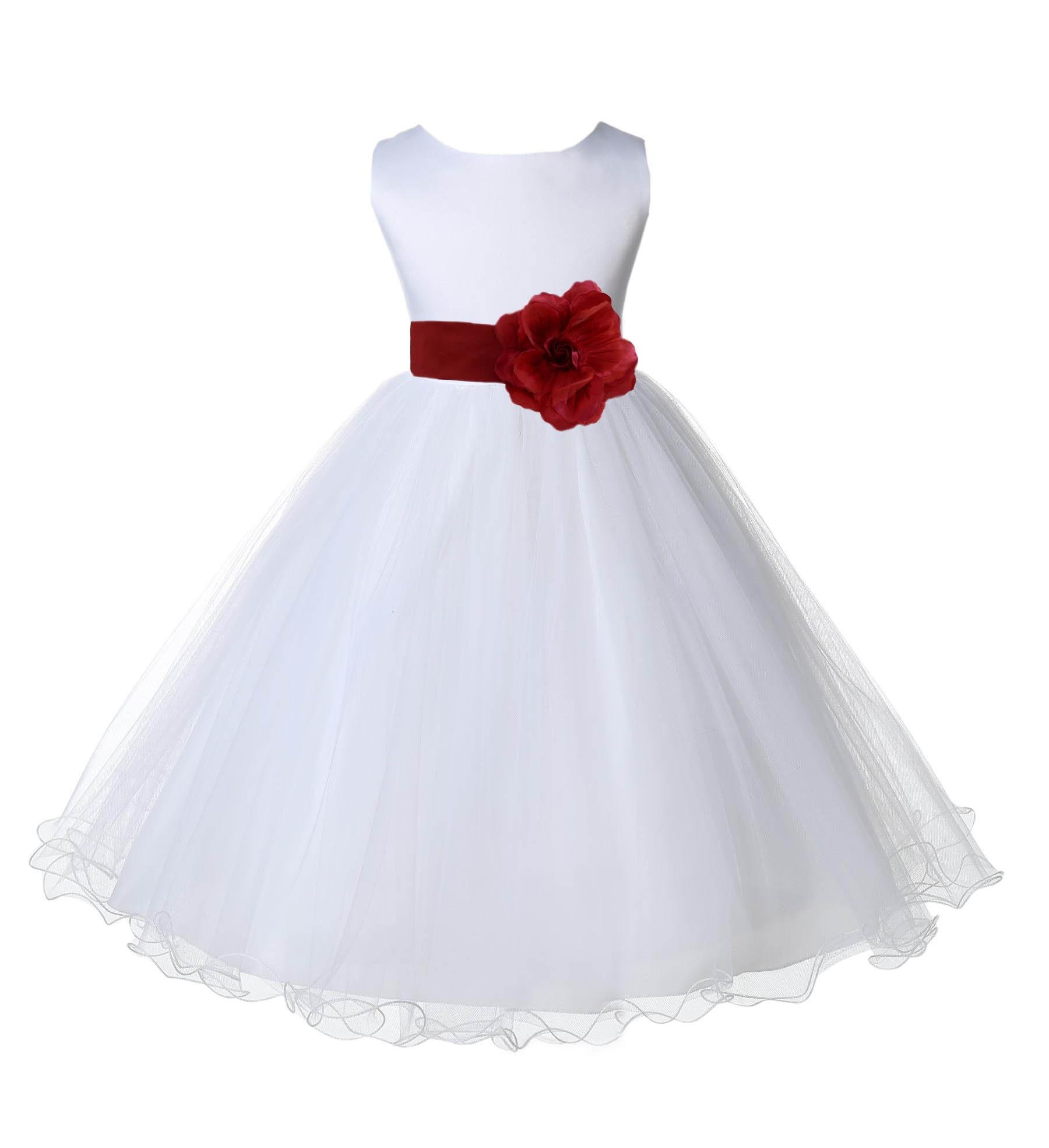 Elegant White Flower Girl Dress with Rattail Edge Tulle for Weddings & Pageants - Perfect for Bridal Showers, First Communion & Special Occasions