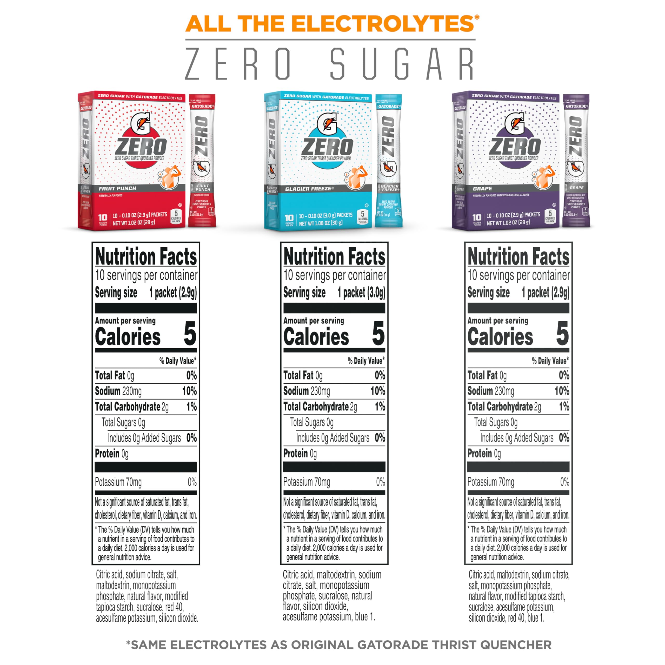 Gatorade G Zero Powder, Fruit Punch Variety Pack - 10 Count (Pack of 5) | Sugar-Free Electrolyte Drink Mix for Hydration | Perfect for Sports, Workouts & Outdoor Activities