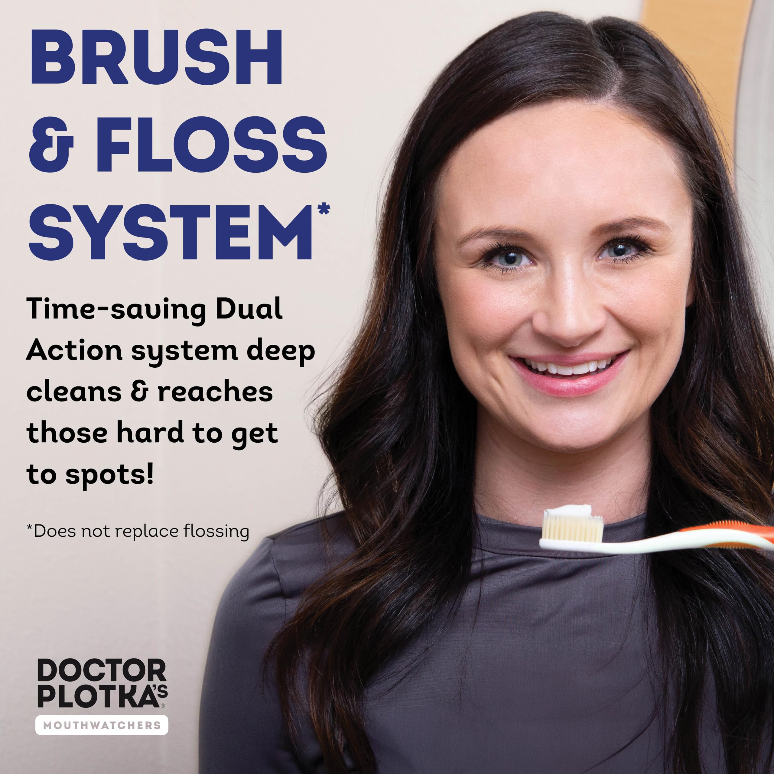 MOUTHWATCHERS Soft Flossing Toothbrush 4-Pack - Ultra Clean Manual Toothbrushes for Adults with Sensitive Teeth & Gums | Dentist-Recommended by Dr. Plotka | Perfect for Travel, Daily Oral Care & Gentle Cleaning (Orange)