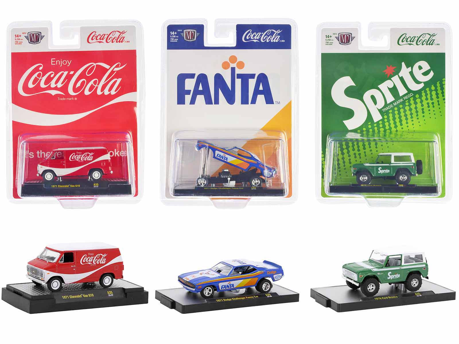 M2 Machines 1/64 Scale Diecast Model Cars - Limited Edition Sodas Set of 3 (Only 9250 Made Worldwide) - Perfect for Collectors, Display Cases, and Diecast Car Enthusiasts