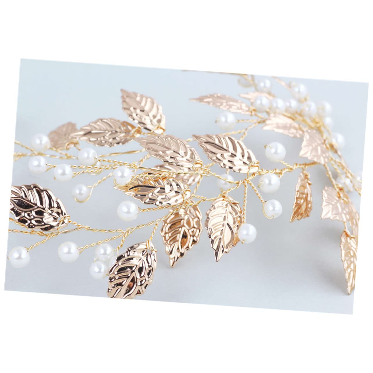 POPETPOP Pearl Golden Leaves Wedding Headband for Women - Elegant Bridal Hair Accessories, Headpiece for Wedding, Party, Prom, and Special Occasions