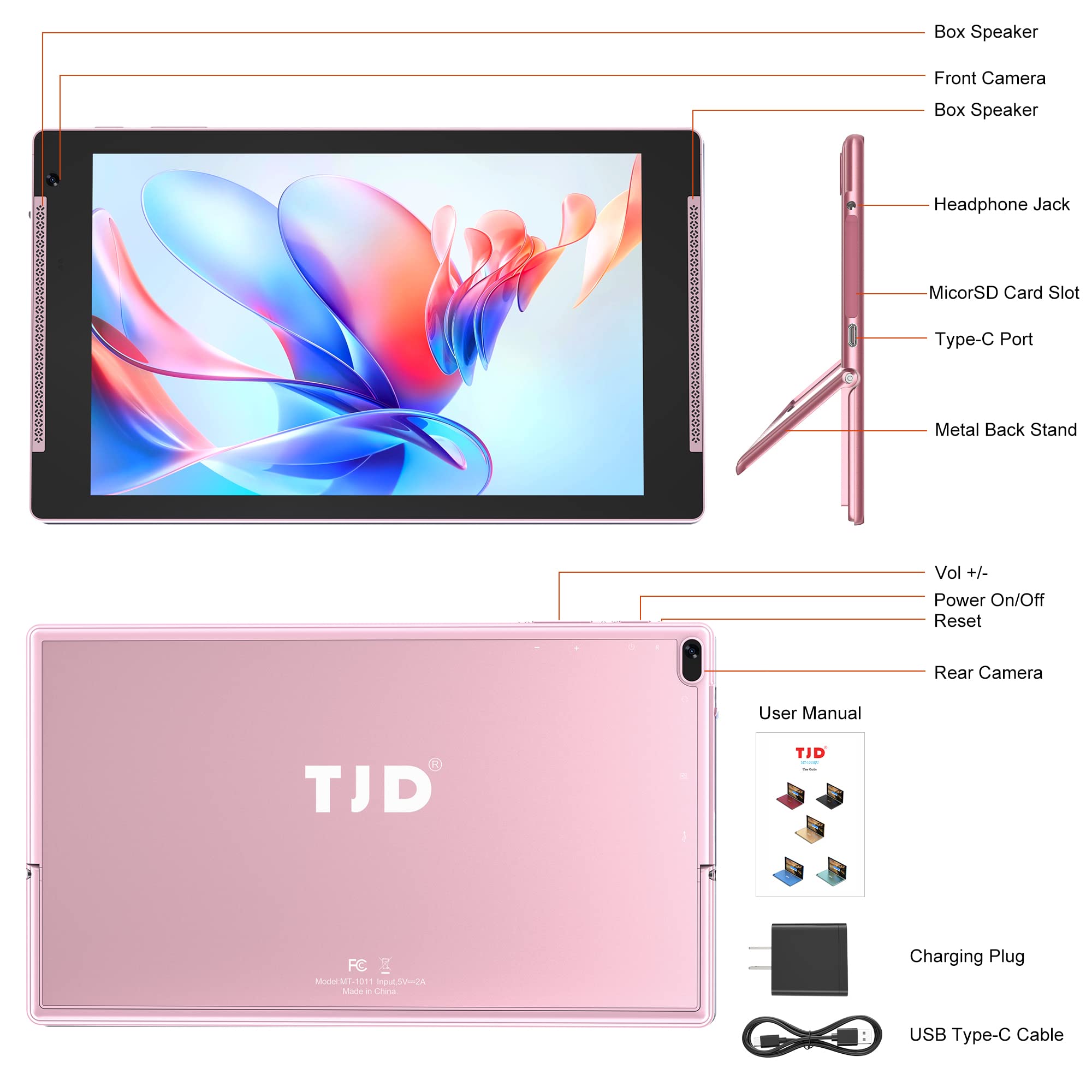 10.1 Inch Android 12 Tablet - TJD 4GB RAM 64GB ROM Tablet with Quad Core Processor, HD IPS Screen, 8MP Camera | Expandable Storage up to 512GB | WiFi & Bluetooth | Perfect for Online Learning, Work & Entertainment