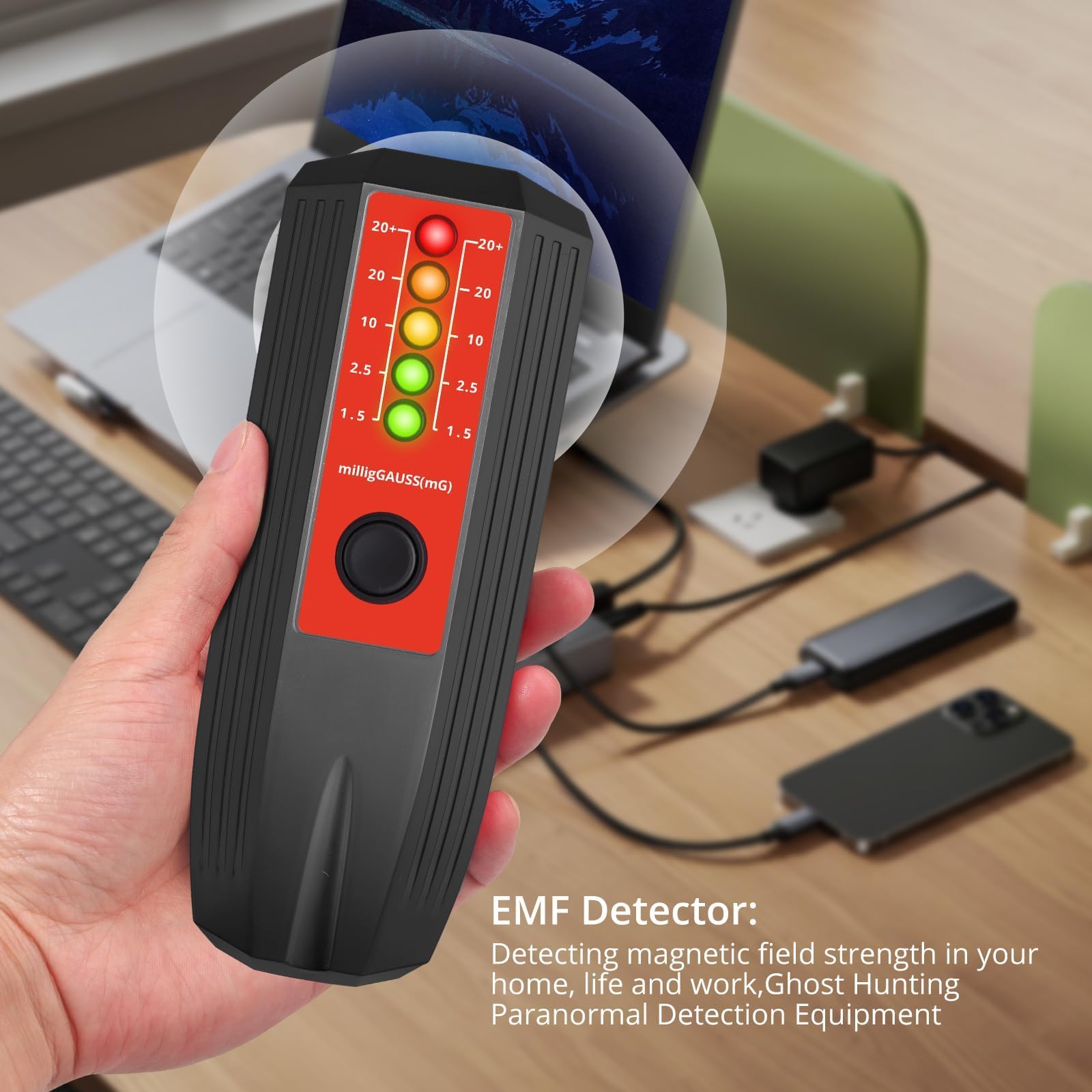 Professional LED EMF Meter - Digital Electromagnetic Field Detector (0-20mG) for Ghost Hunting & Paranormal Investigations | EMF Tester for Home, Office & Electronic Devices (Computer, Printer, Microwave, Phone) | Radiation Protection & Safety Measurement Tool