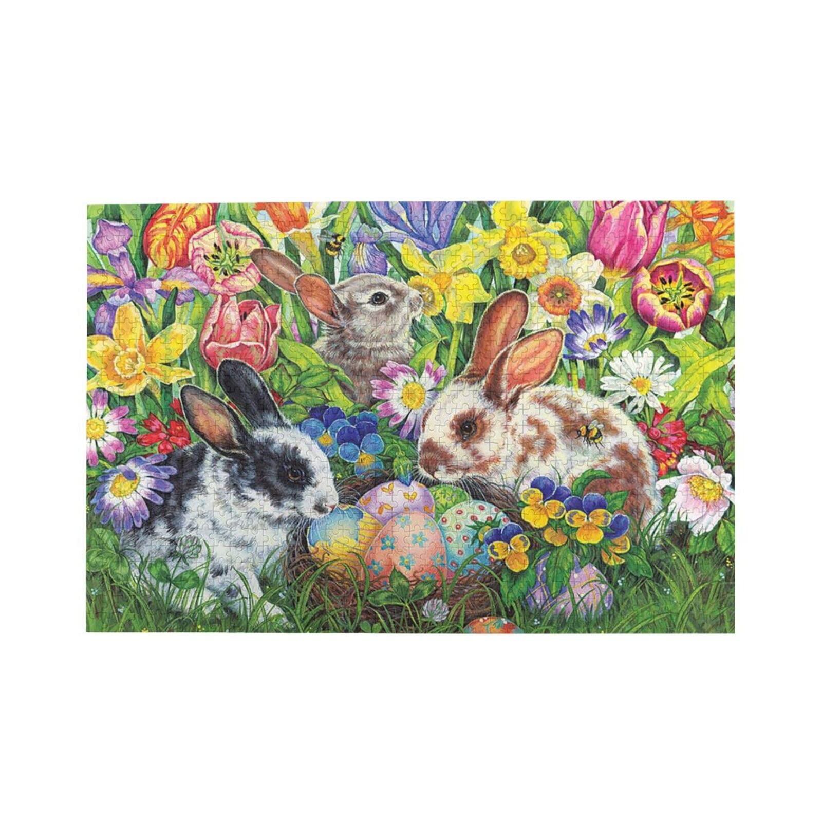 300 Piece Easter Bunny Wooden Jigsaw Puzzle for Adults & Kids - Educational Brain Teaser, Home Decor Gift for Easter, Family Game Night & Classroom Activities