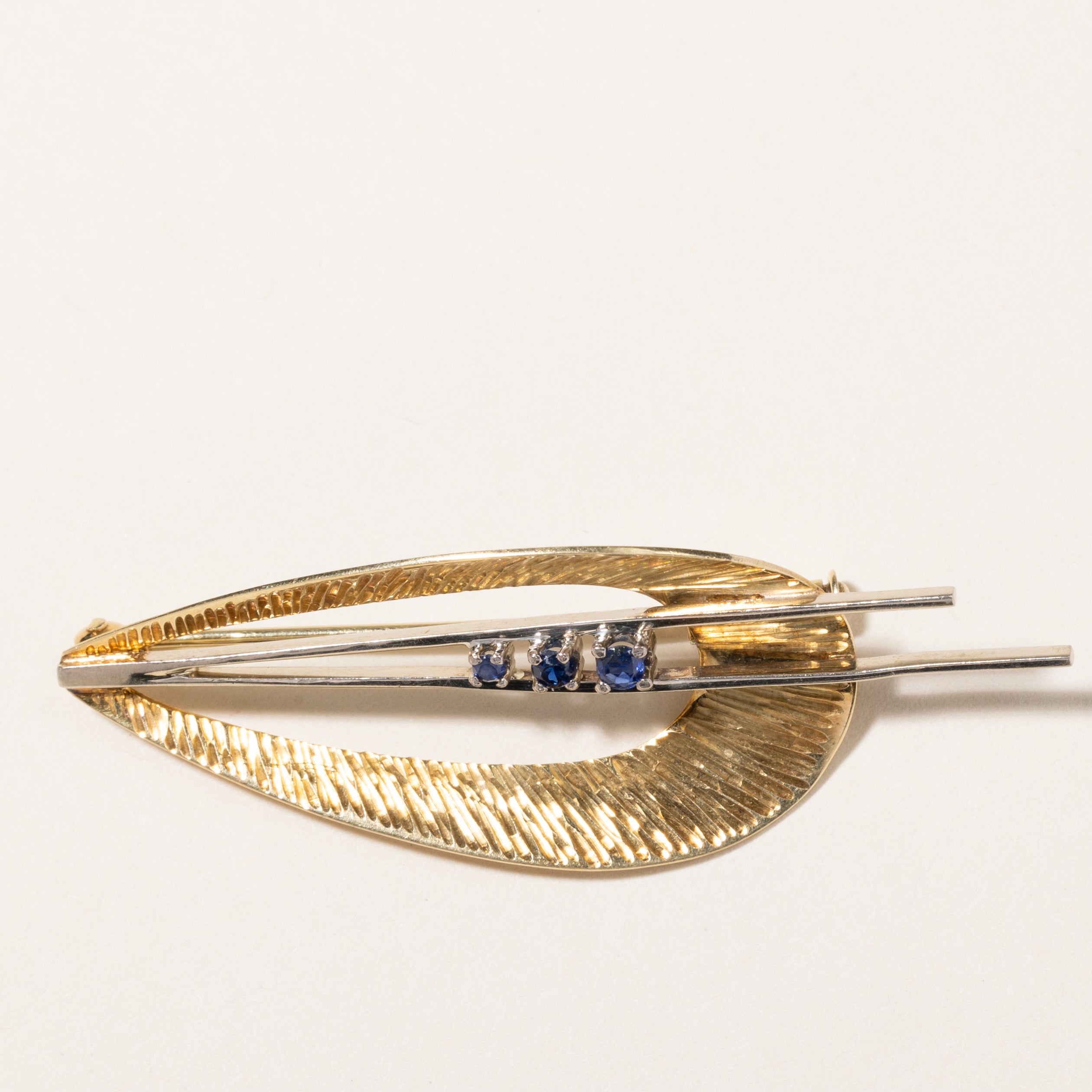 14K Two Tone Gold Blue Sapphire Abstract Brooch | 0.12ctw Natural Gemstone | Elegant Vintage Jewelry for Women | Perfect for Weddings, Parties & Special Occasions