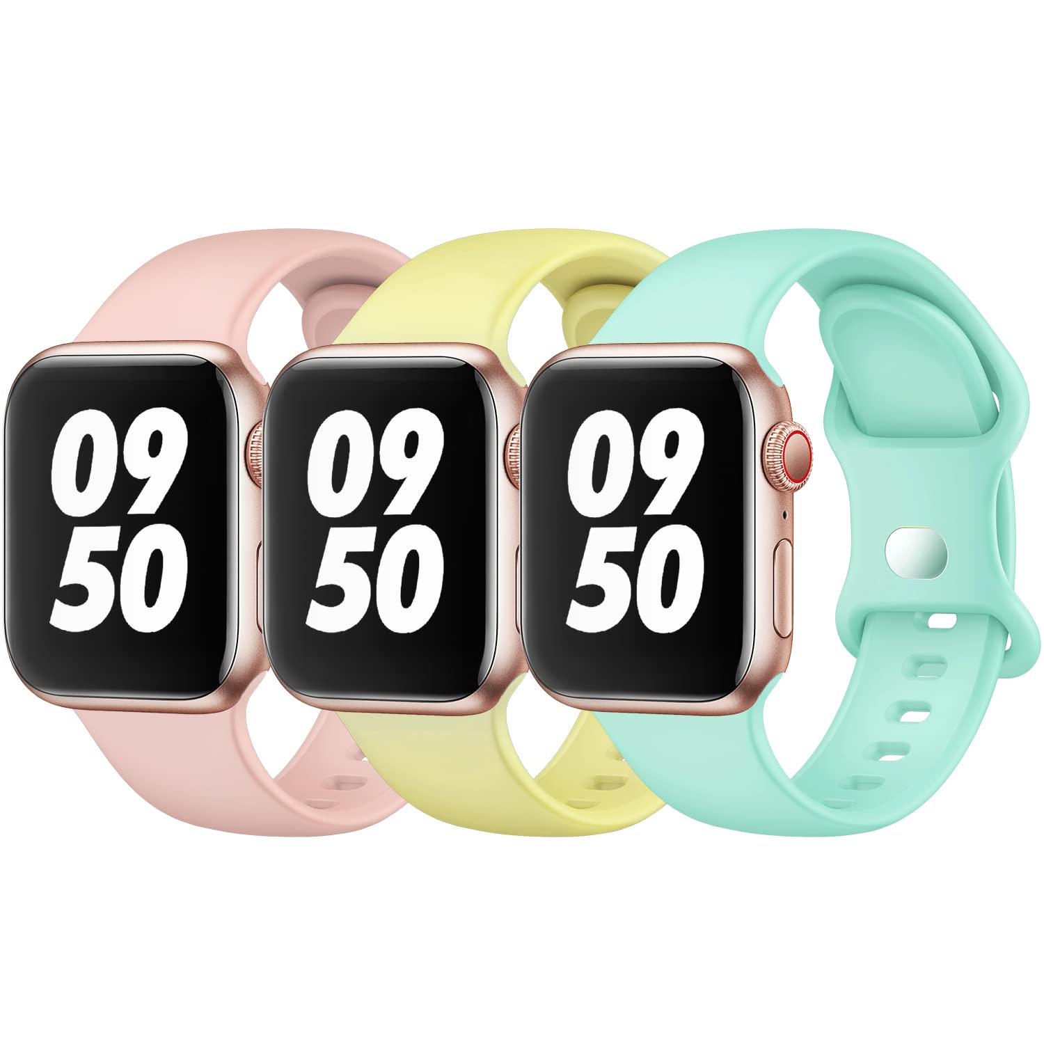 3 Pack Apple Watch Bands Compatible with 38mm 40mm 41mm - Soft Silicone Sport Strap for iWatch Series 7/6/5/4/3/2/1/SE - Waterproof & Breathable Replacement Band for Women & Men - Perfect for Workouts, Swimming & Everyday Wear