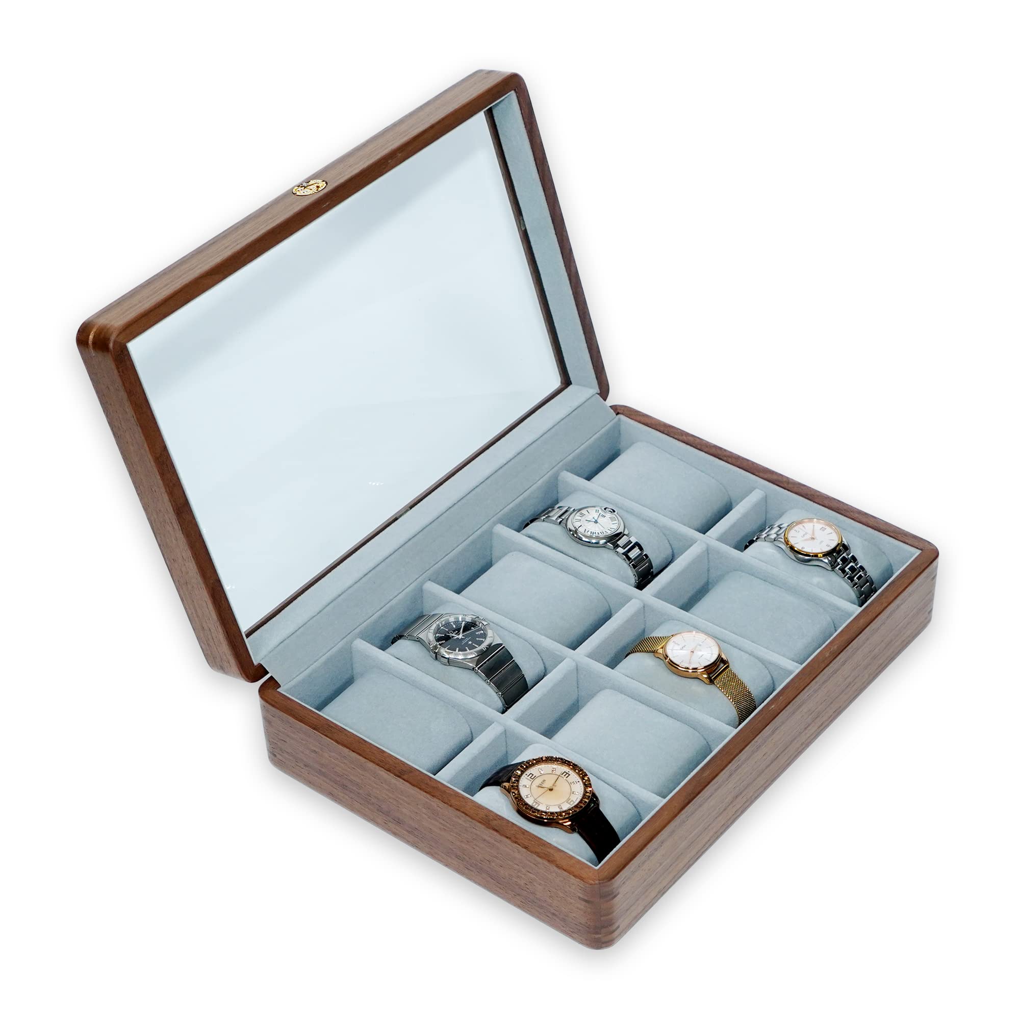 DESAINOPH® Luxury Wooden Watch Box Organizer for Men - Solid Walnut Wood Watch Storage Case with Real Glass Lid - Perfect for Watch Collection Display & Gift Giving