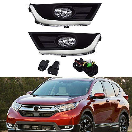 2017-2018 Honda CR-V Fog Light Lamps with Chrome Bezel - Complete Kit with Bulbs & Wiring Harness - Perfect for Night Driving & Off-Road Adventures