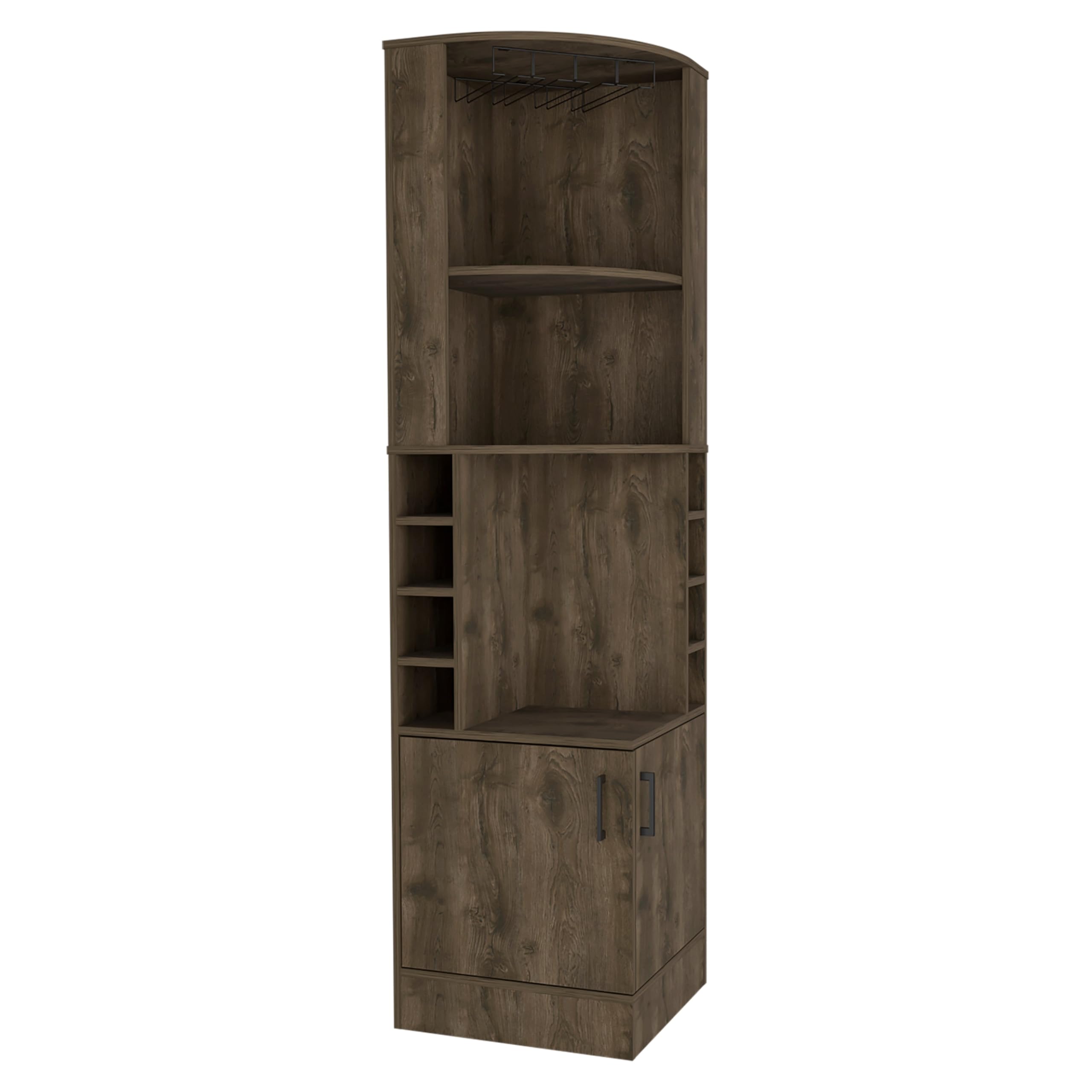 Tuhome Syrah Corner Bar Cabinet with 8 Bottle Cubbies, Double Doors & 2 Open Shelves - Dark Brown for Living Room, Dining Room or Home Bar Storage