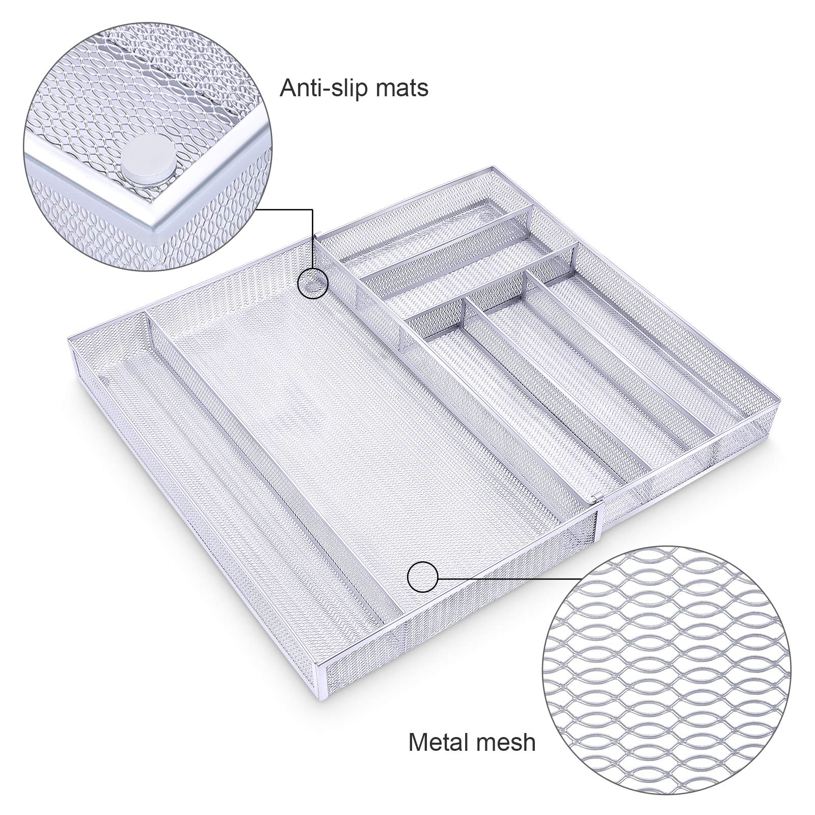 WuGeShop Expandable Mesh Desk Drawer Organizer - 6 to 7 Adjustable Compartments for Office & Art Supplies Storage | Perfect for Home Office, School, Craft Room Organization