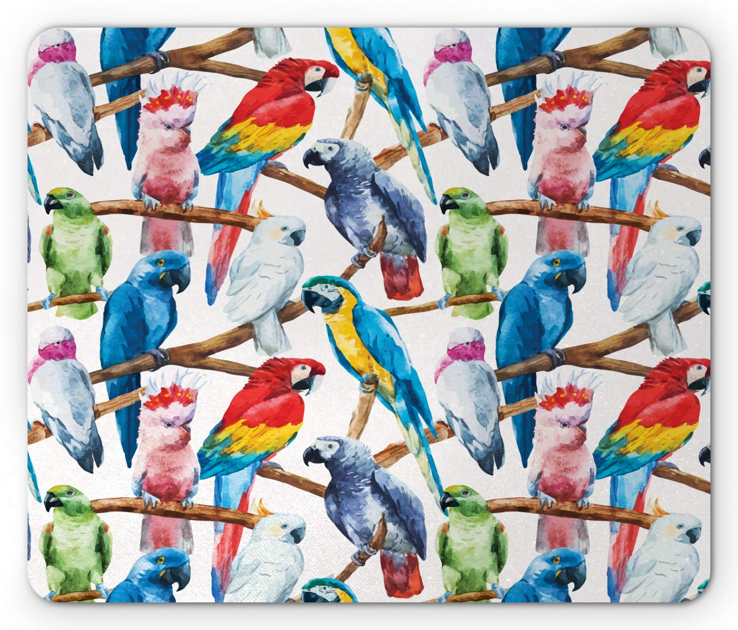Colorful Parrots Mouse Pad - Non-Slip Rubber Mousepad with Exotic Jungle Watercolor Design, Standard Size for Office & Gaming - Perfect for Computer, Laptop & Workspace Accessories