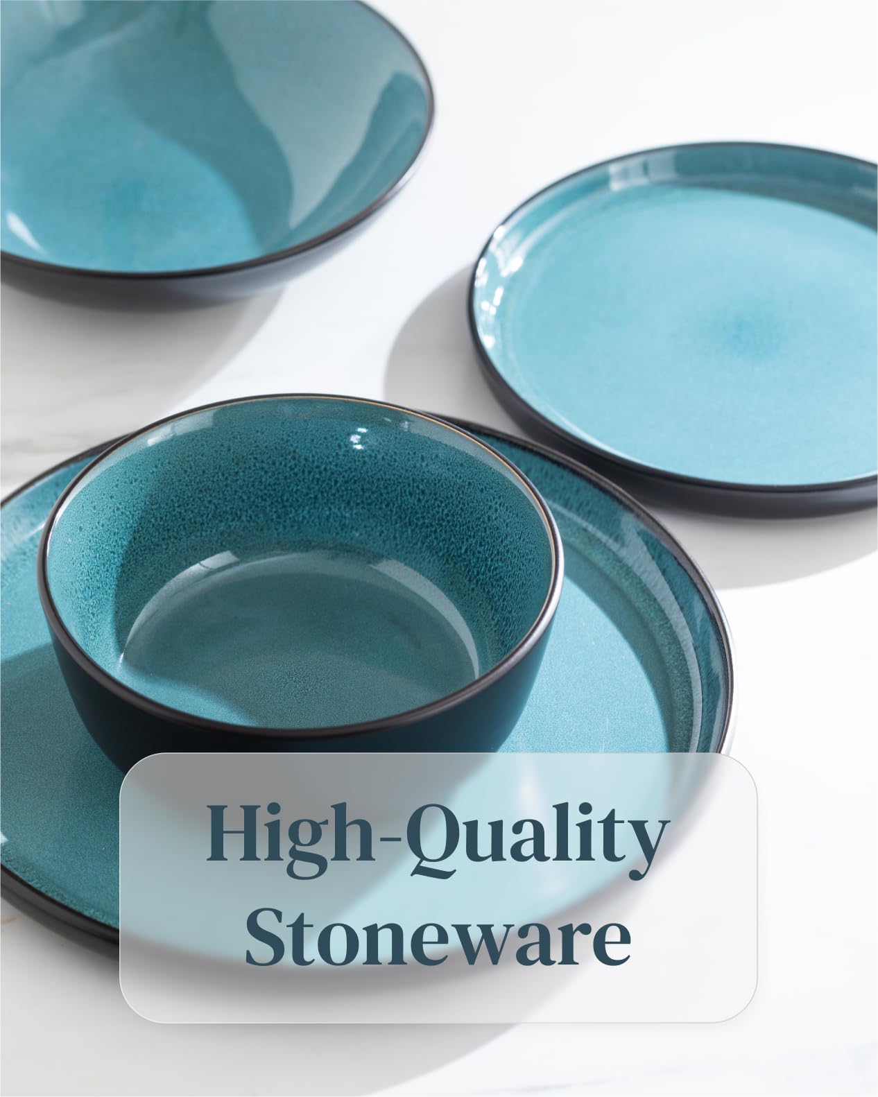 24-Piece Modern Stoneware Dinnerware Set for 8 - Scratch Resistant & Dishwasher Safe Plates & Bowls - Black & Petrol Blue Ceramic Tableware - Perfect for Family Dinners, Parties, and Everyday Use