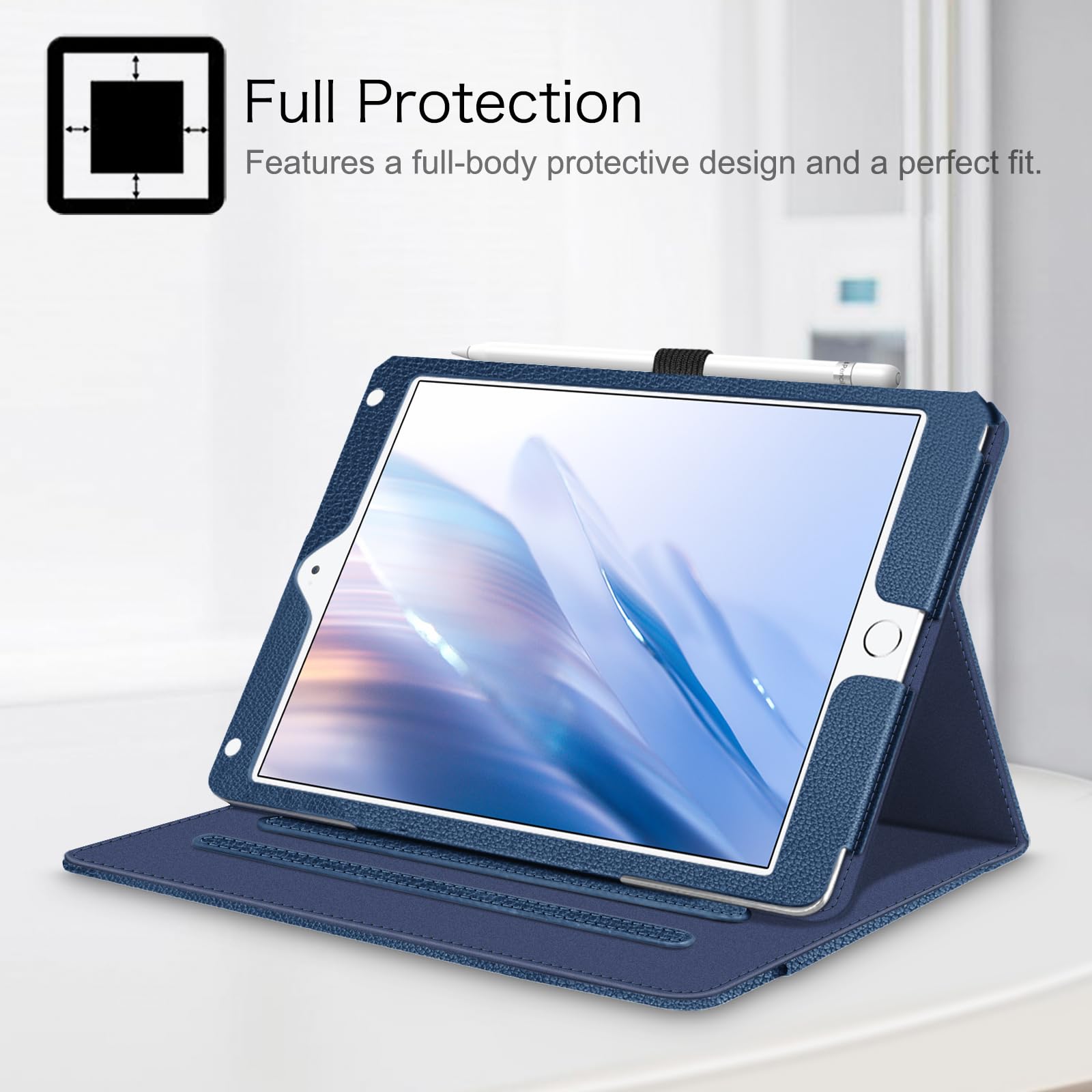 Fintie Protective Case for iPad 6th/5th Gen (2018/2017 Model) & iPad Air 2/Air 1 (9.7 Inch) - Multi-Angle Stand Cover with Corner Protection & Storage Pocket, Navy Blue - Perfect for Work, School & Travel Use