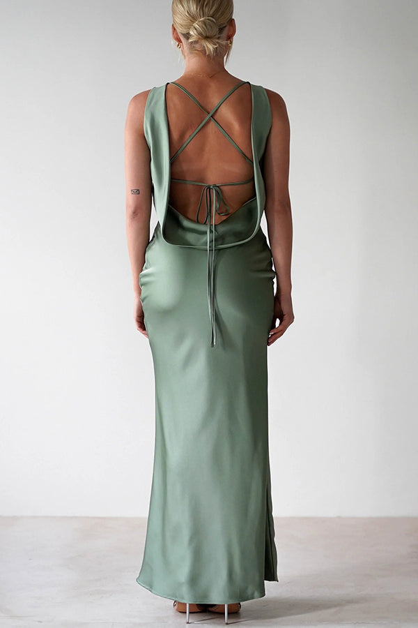 Elegant Solid Color Backless Lace-Up Slim Maxi Dress for Women - Perfect for Evening Parties, Weddings & Date Nights